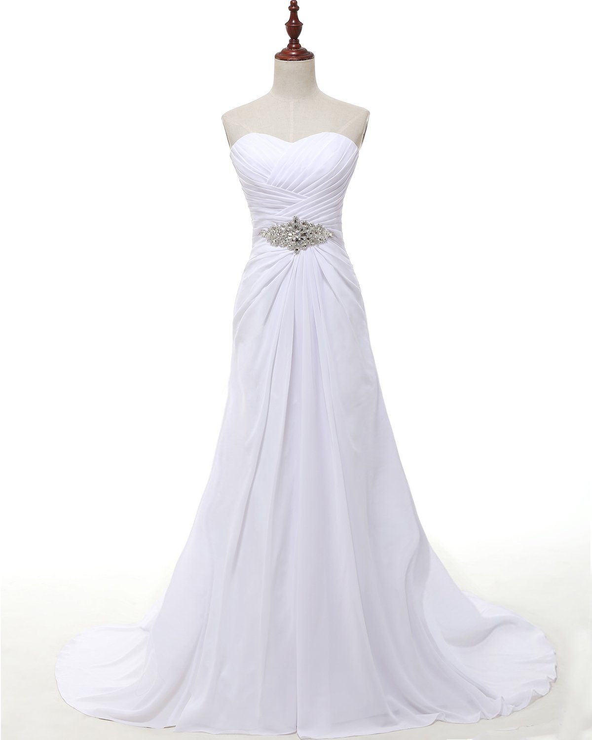SOLOVEDRESS Women's Beaded Pleated Chiffon Wedding Dress - A-Line Bridal Gown for Bride, Bridesmaid & Formal Occasions (US Size 4, White) | Perfect for Weddings, Prom, Evening Gala & Special Events