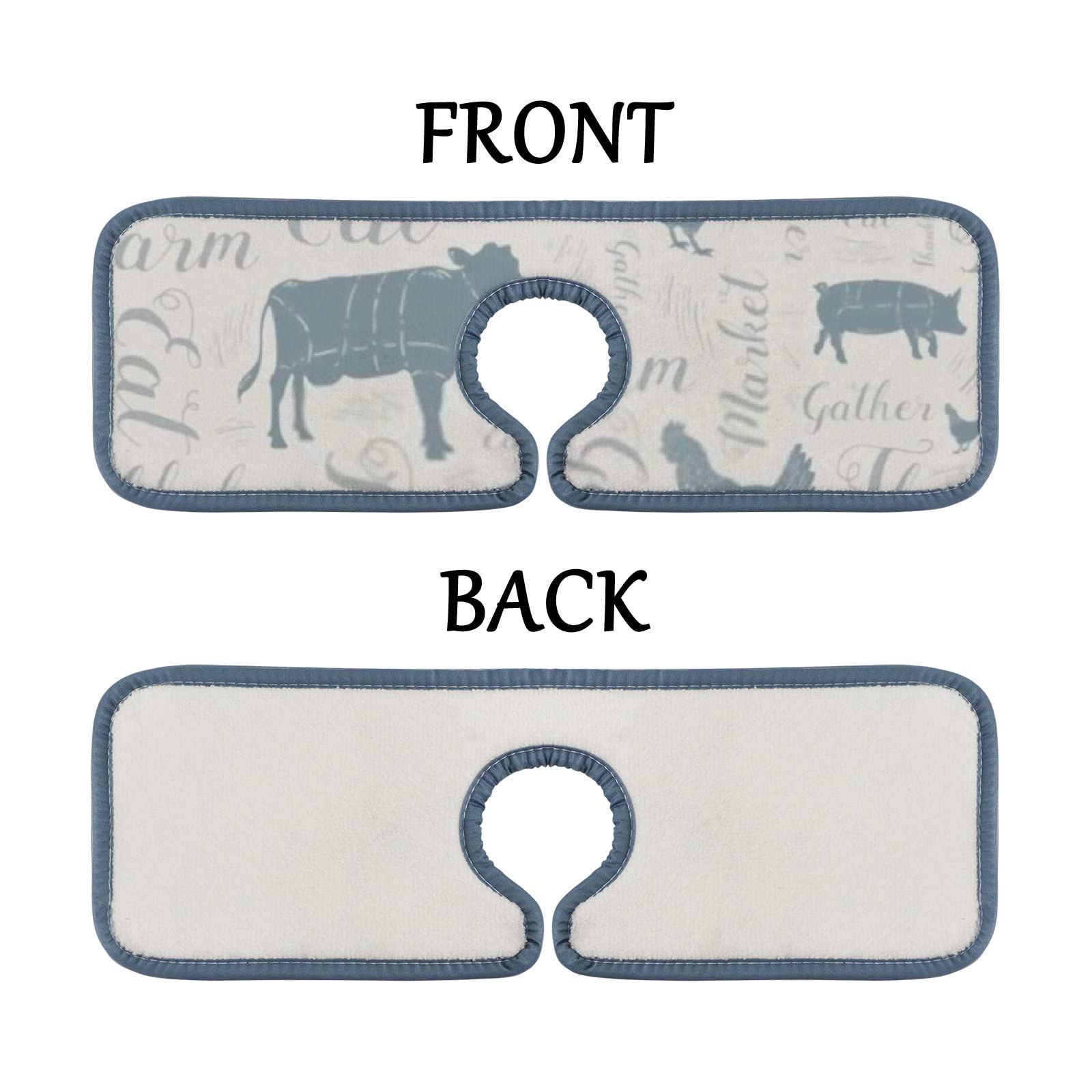 Farmhouse Sink Faucet Splash Guard Mat - 2 Pack Absorbent Countertop Protector for Kitchen & Bathroom, RV - Cow Chicken Pig Design, Water Stain Proof - Perfect for Farmhouse, RV, and Small Space Sinks