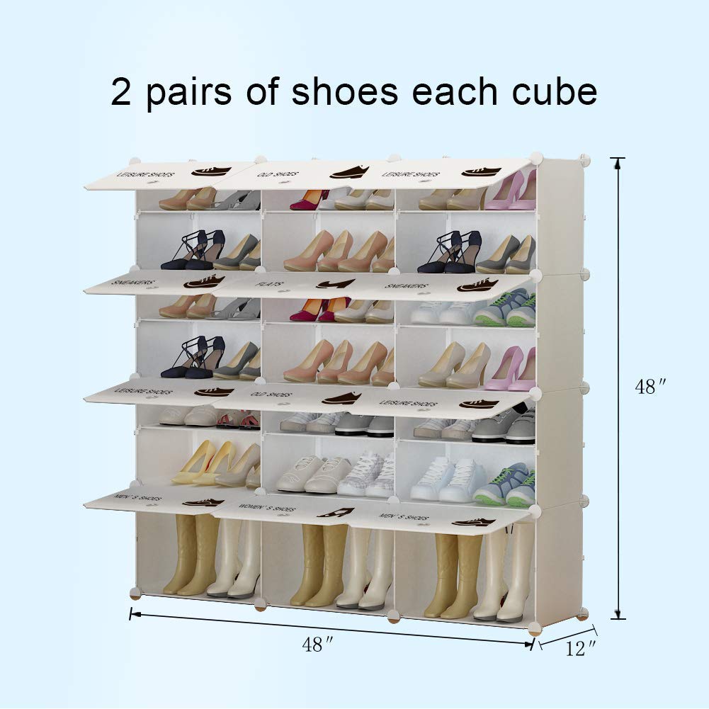 KOUSI 72 Grids Expandable Shoe Rack Organizer - Portable Tower Shelf Storage Cabinet for Heels, Boots & Slippers (White) | Perfect for Closet, Bedroom & Entryway Organization