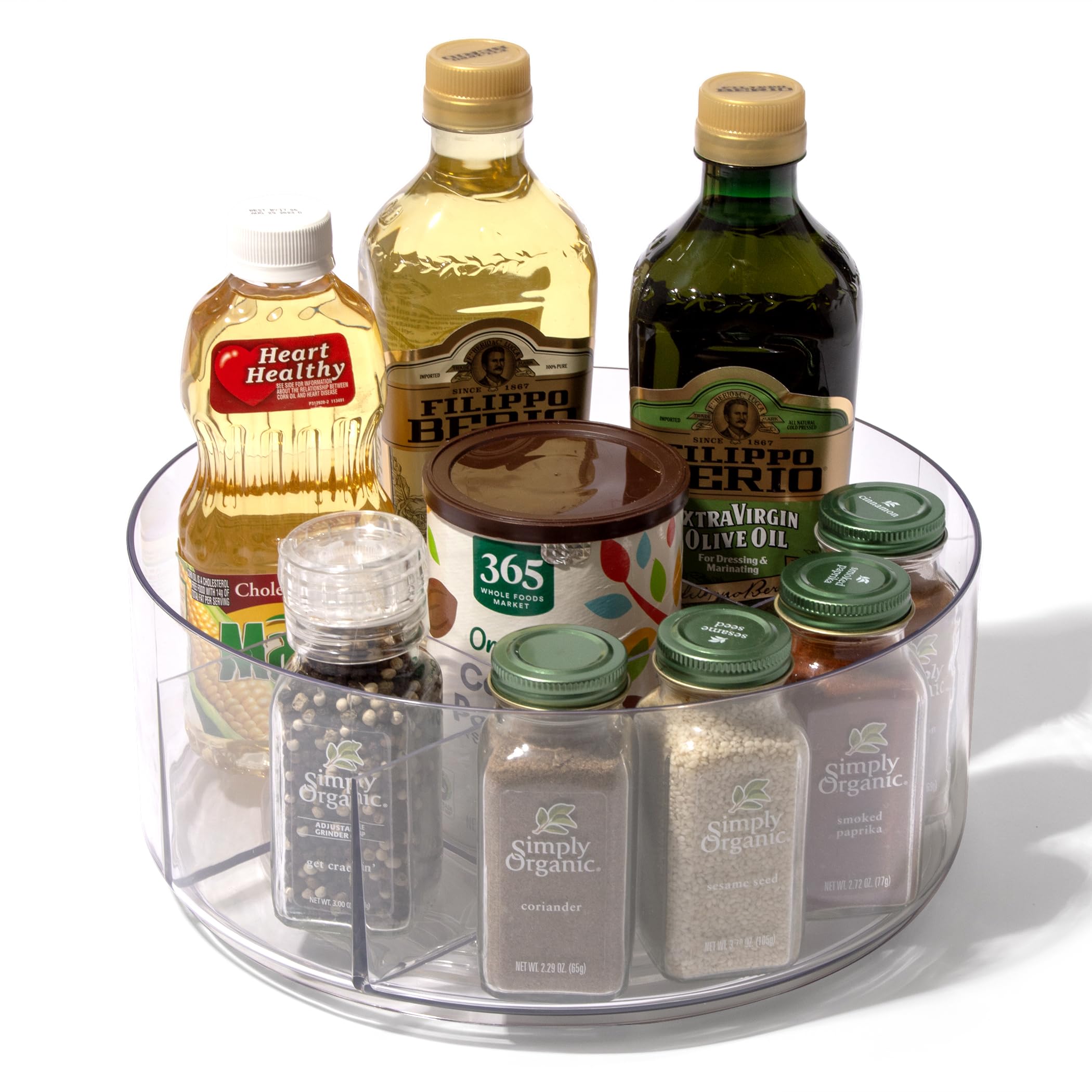 BINO 5-Compartment Clear Plastic Rotating Turntable Organizer | Spinning Storage Container for Kitchen, Bathroom & Pantry | Perfect for Condiments, Spices, Makeup & Toiletries Organization