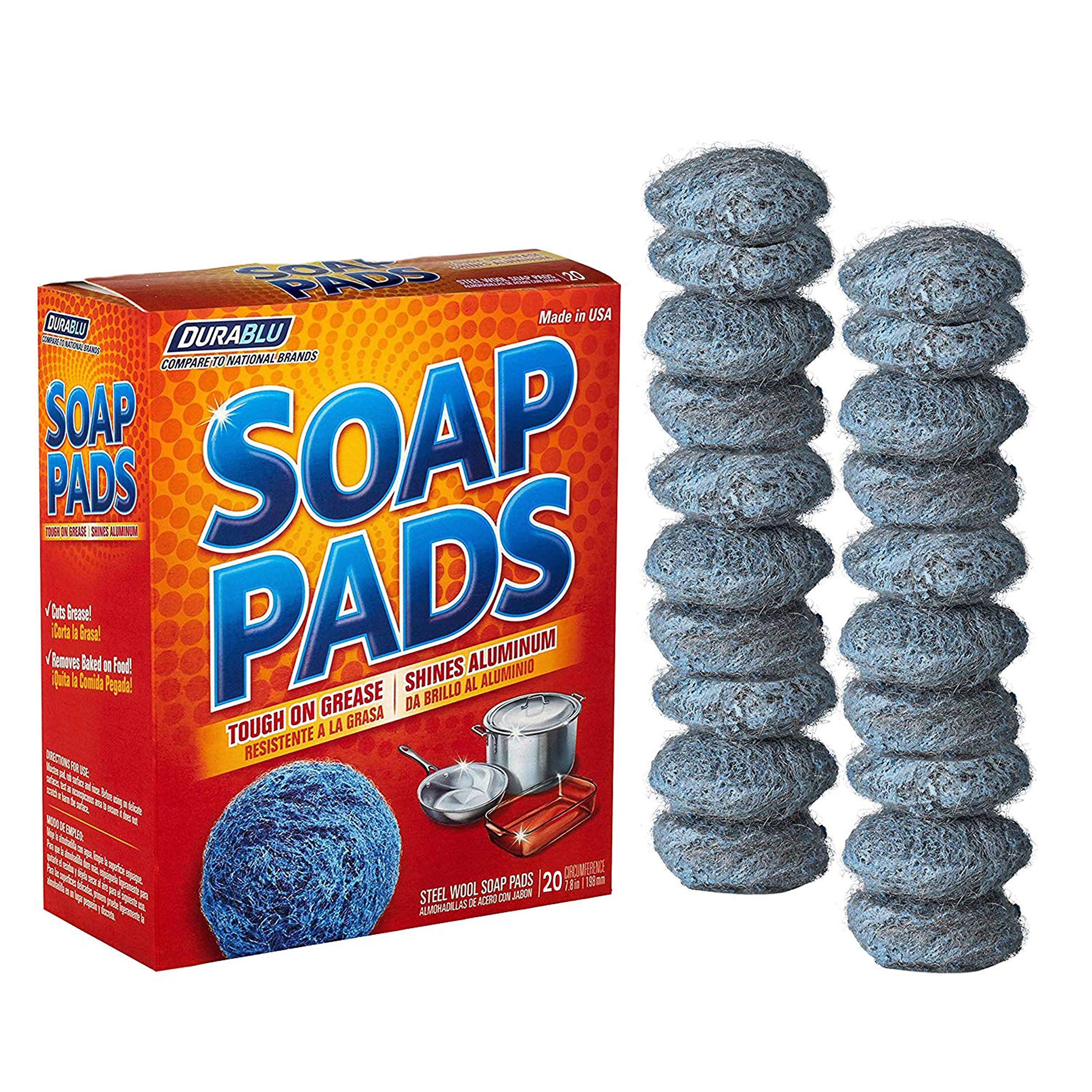 SCRUBIT 20 Pack Steel Wool Soap Pads - Heavy Duty Metal Scouring Pads for Cleaning Dishes, Pots, Pans & Ovens - Pre-Soaped for Tough Grease & Oil Removal - Perfect for Kitchen, BBQ Grill & Outdoor Cookware Cleaning