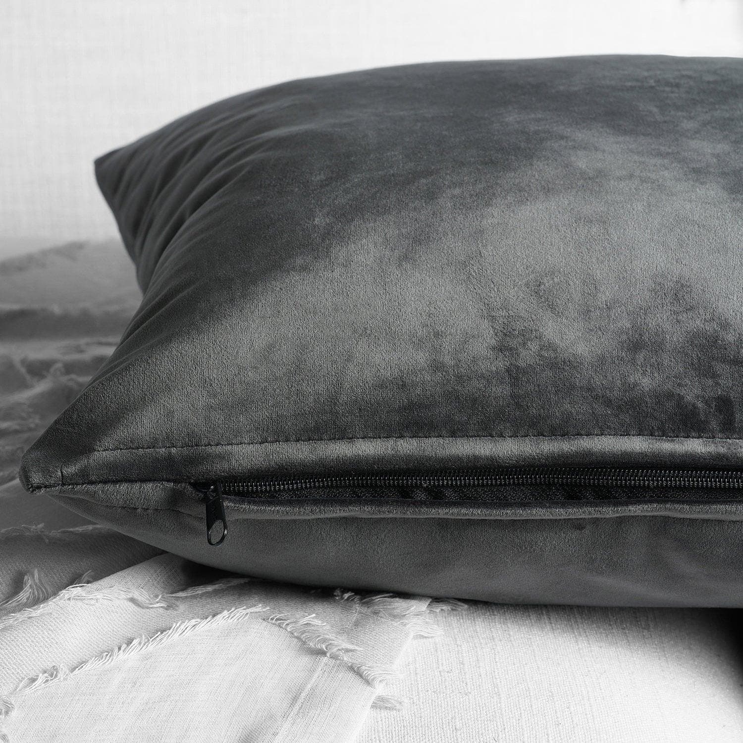 Premium Grey Velvet Cushion Covers Set of 2 - Soft Plush Pillow Covers for Sofa, Bed, Living Room Decor - Luxury Home Accent Pillow Cases for Comfort & Style