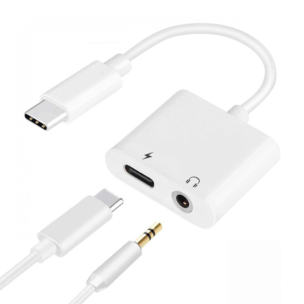 USB-C to 3.5mm Headphone Adapter with Microphone - Compatible with Samsung Galaxy Z Flip 3 5G & Z Fold 3 5G - Hands-Free Audio Splitter for Gaming, Music & Calls - Type-C Earphone Jack Converter for Charging Port Use