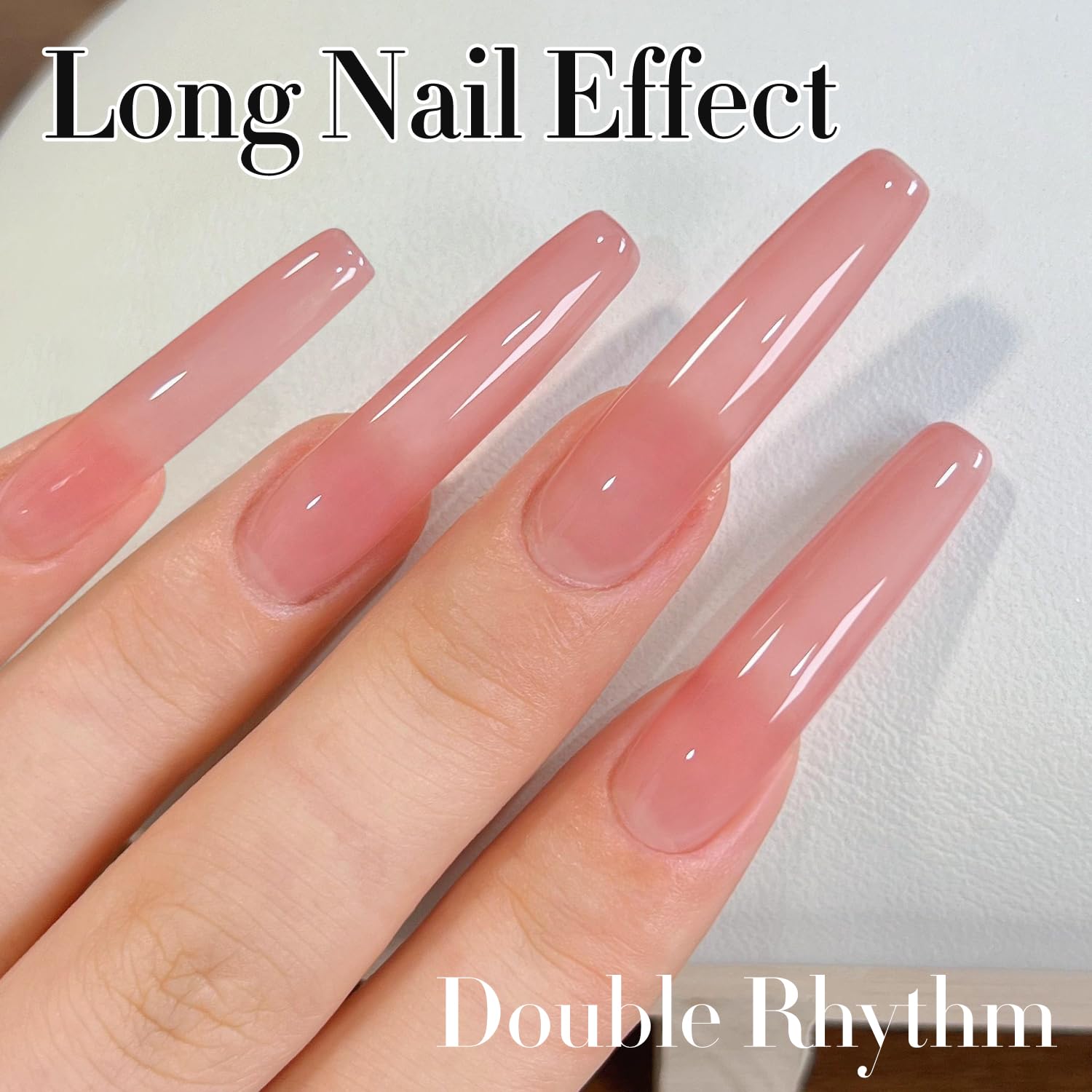 Double Rhythm Translucent Gel Polish - Sheer Neutral Natural Light Milky Nail Polish (15ML) - Same Color Same Bottle - Jelly Nail Polish for DIY Nail Art at Home - Perfect for Everyday Wear & Special Occasions (Nude Milky Pink-A1384)