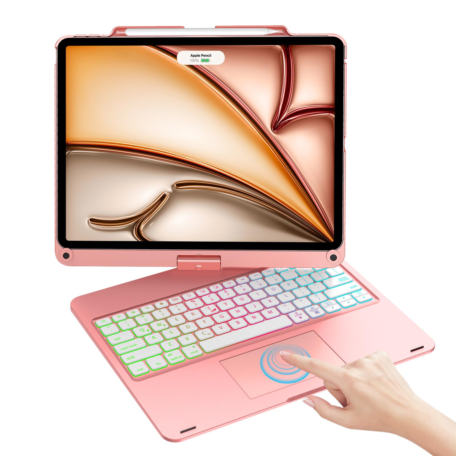 iPad Air 13 M2 2024 & iPad Pro 12.9 Keyboard Case with Trackpad - 360° Rotatable Wireless Keyboard Cover with 7-Color Backlit, Pencil Holder - Perfect for Work, Study & Travel