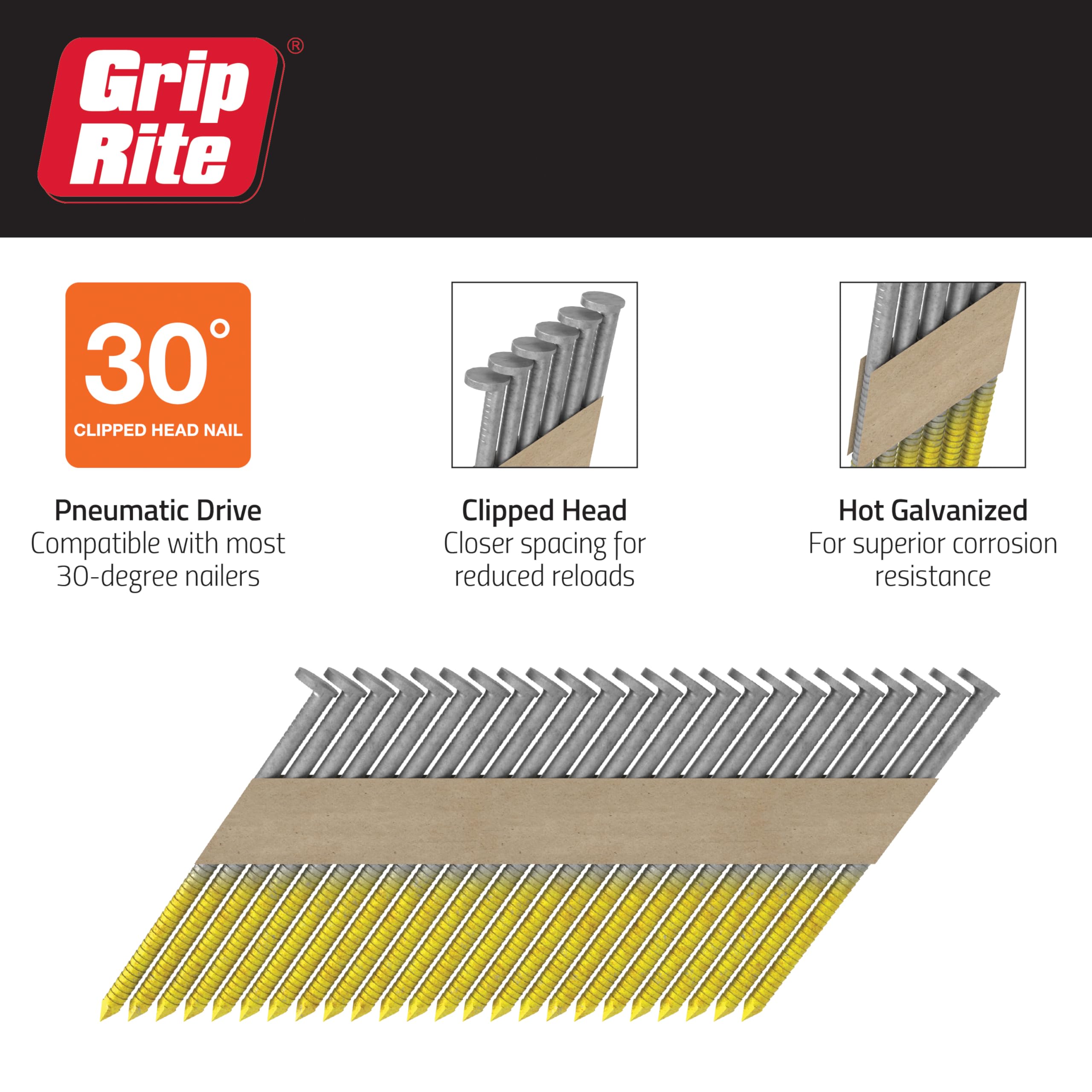 Grip Rite GRP8RH1 30° Offset Round Head Framing Nails 2-3/8