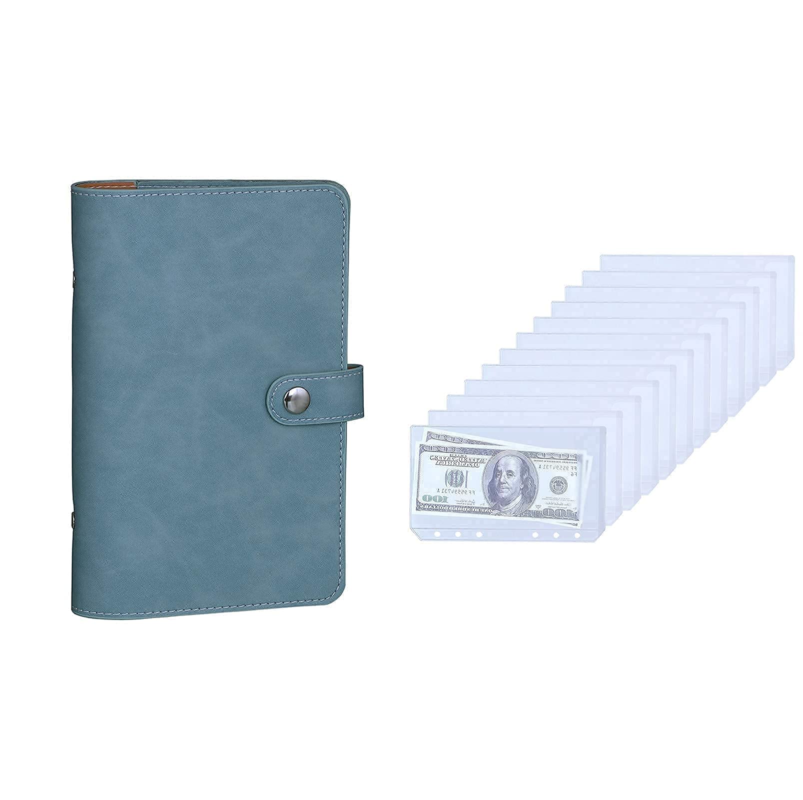 Antner A6 PU Leather Notebook Binder (Blue) with 12pcs A6 6-Hole Binder Pockets - No Zipper | Perfect for School, Office & Planner Organization