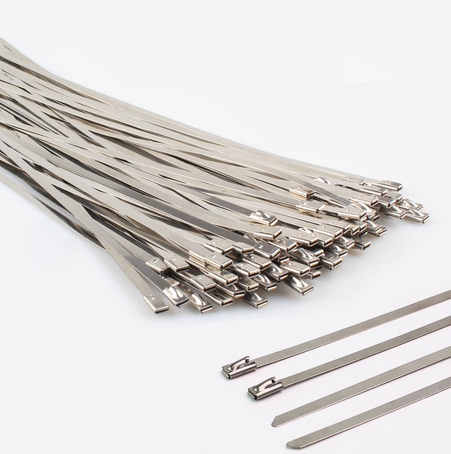 Heavy Duty 304 Stainless Steel Zip Ties 12 Inch - 200 lbs Tensile Strength Self-Locking Cable Ties (100 Pcs) - Perfect for Outdoor, Industrial, and Electrical Wiring Applications