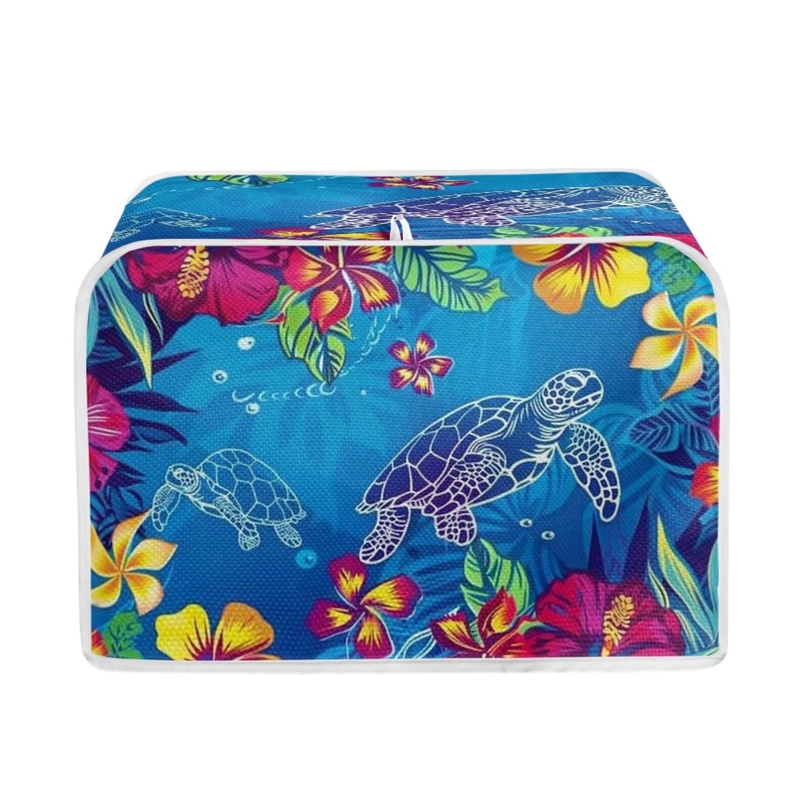 Sea Turtle Bread Toaster Cover 2 Slice - Dustproof & Anti-Fingerprint Toaster Oven Cover - Decorative Kitchen Appliance Protector - Blue Plumeria Design - Perfect for Home, Office, and Dorm Use