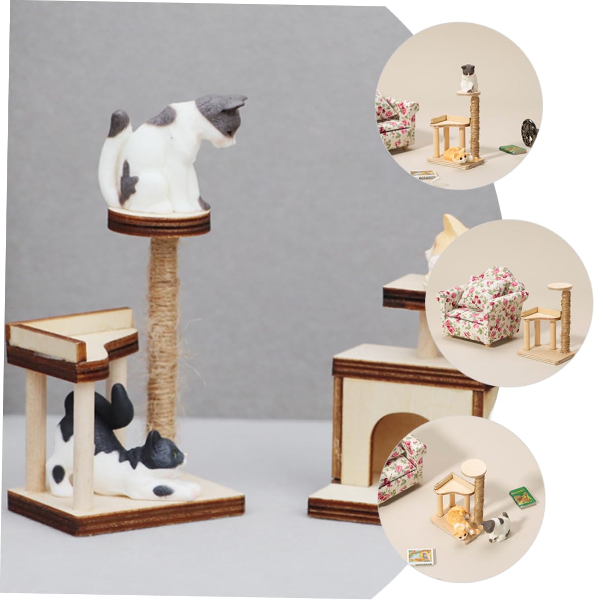 2pcs Mini Wooden Cat Tree Furniture - Dollhouse Climbing Tower for Cats, Desktop Ornament & Home Decor Accessory | Perfect for Small Spaces, Kitty Playtime, and Themed Room Decor