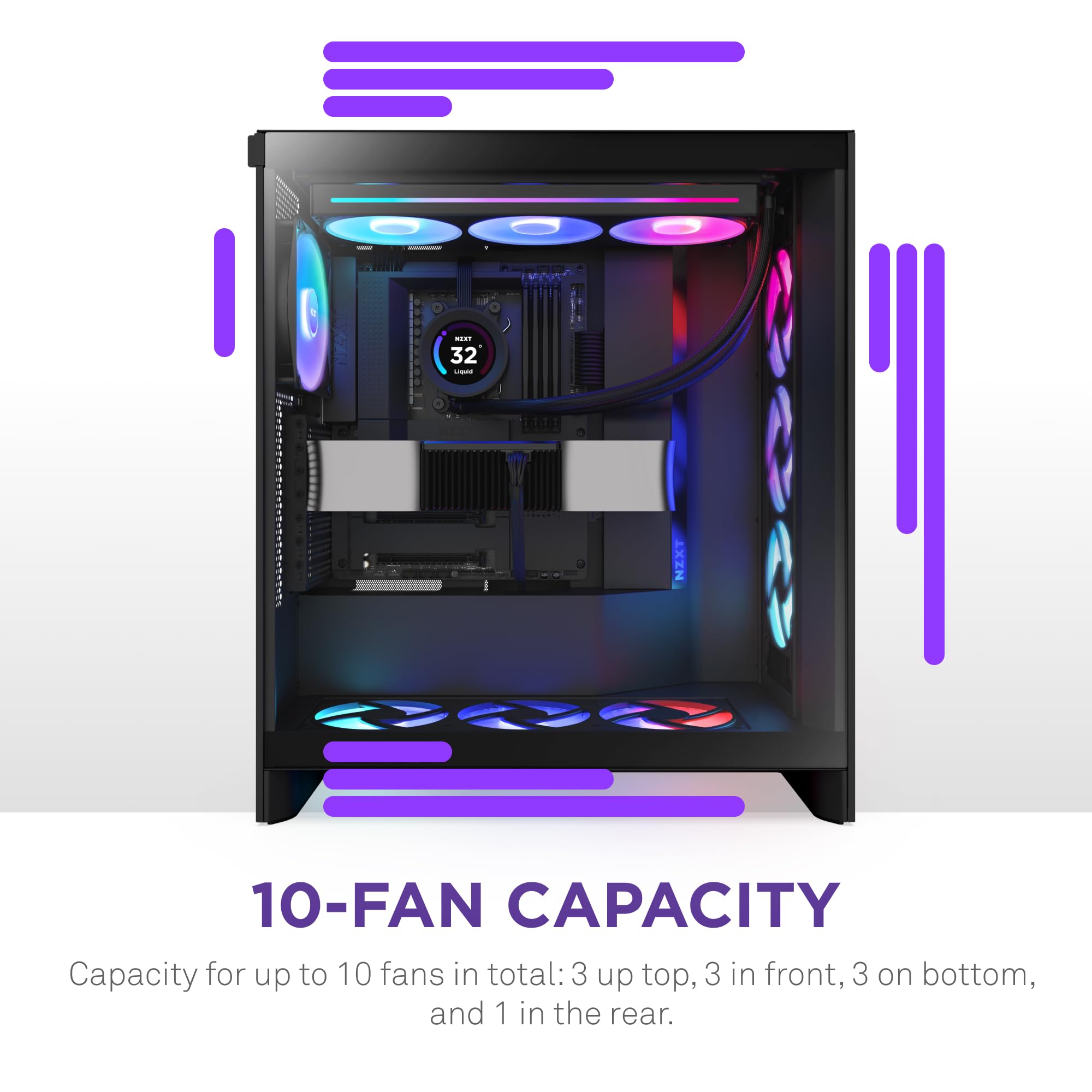 NZXT H7 Flow RGB Mid-Tower ATX PC Case - High Airflow Gaming Case with 360mm RGB Fan, Bottom Fan Support for GPU Cooling, Premium Cable Management (Black) | Perfect for Gaming Rigs, Streaming PCs & High-Performance Builds