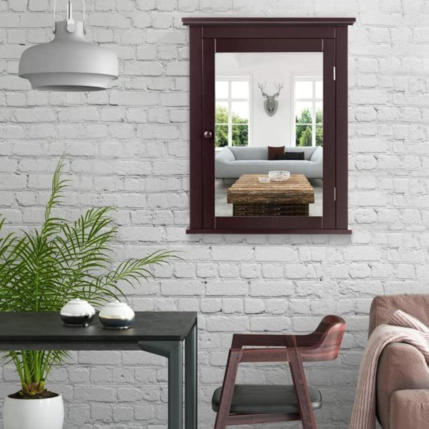 Idea Decor Wall Mounted Single Mirror Door Medicine Cabinet - Wooden Storage Organizer for Bathroom, Kitchen & Laundry Room - Perfect for Small Space Organization & Home Decor