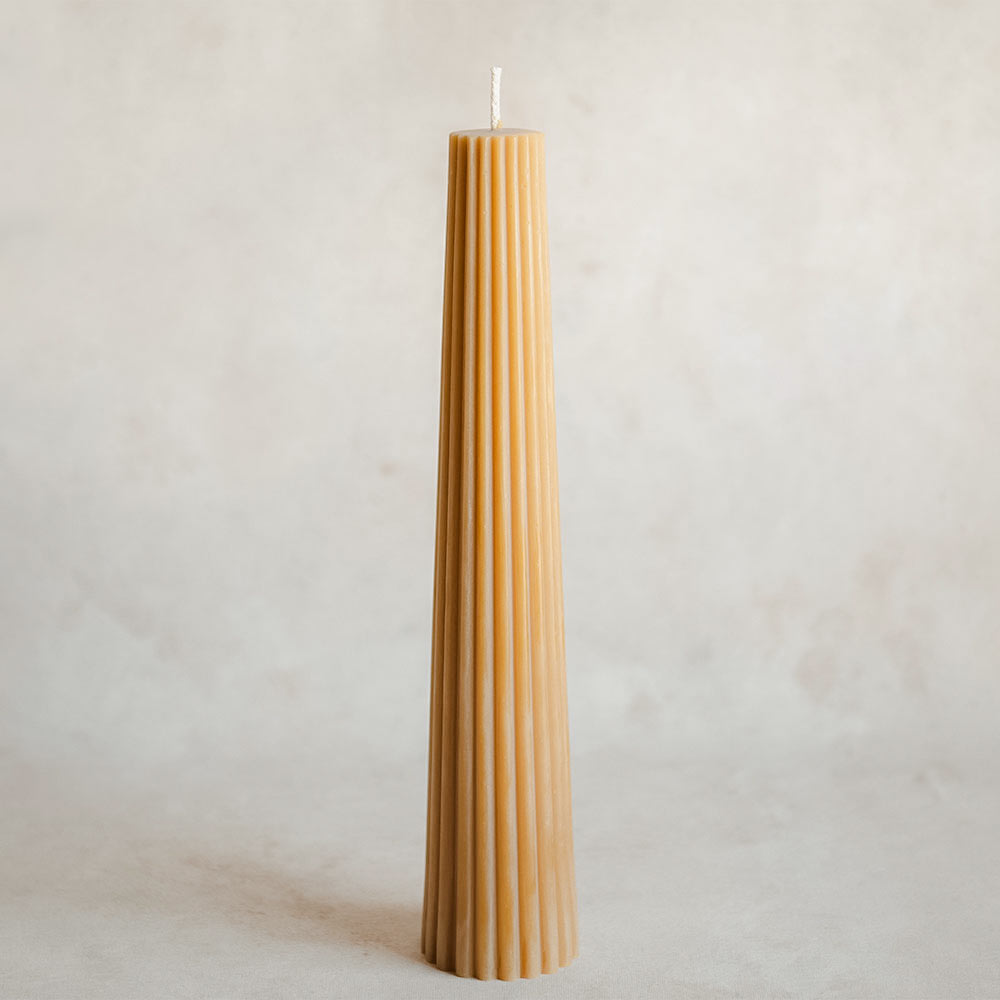 Natural Beeswax Fluted Pillar Candle - Handmade, Eco-Friendly, Long-Lasting for Home Decor, Wedding Centerpieces & Romantic Ambiance
