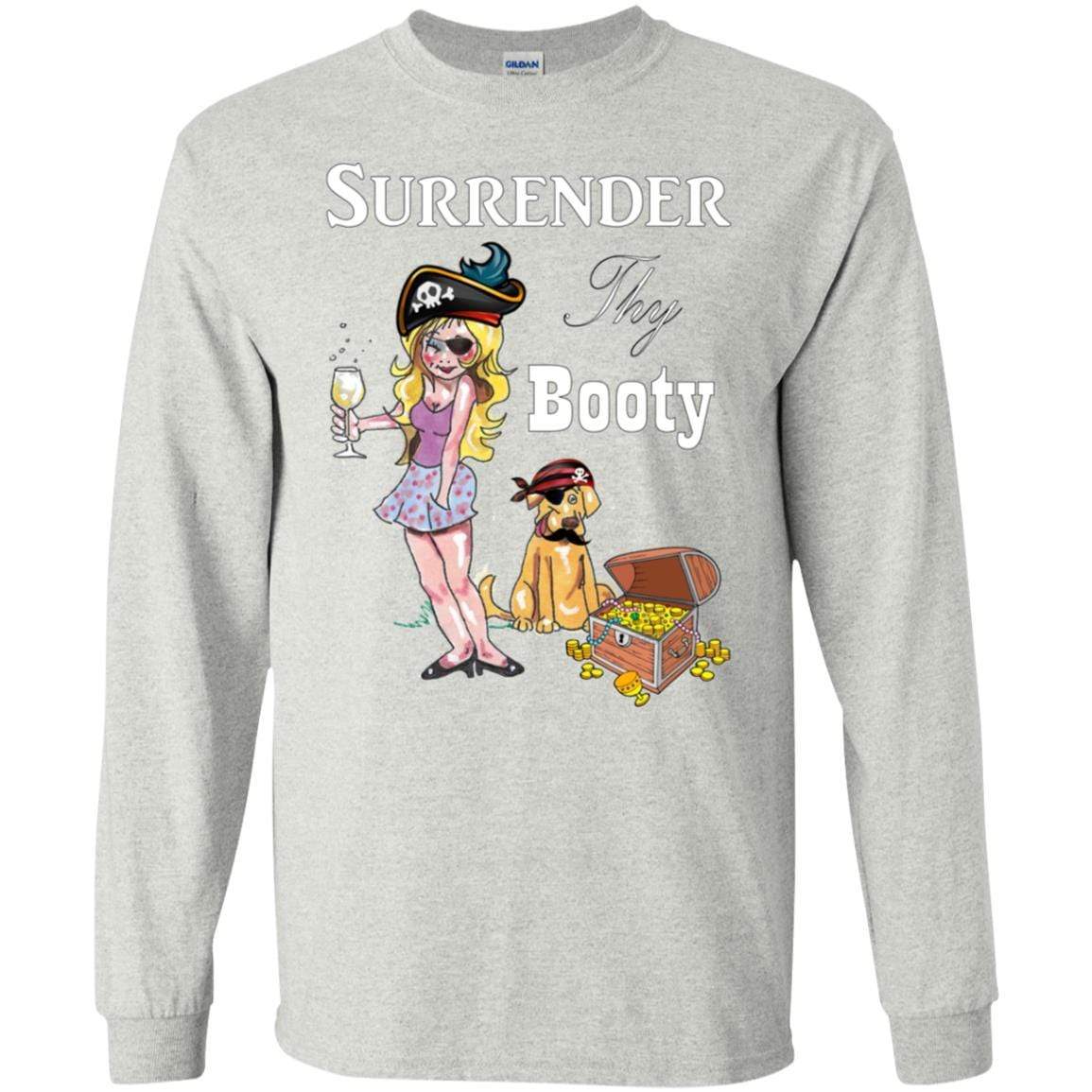 WineyBitches.Co Surrender Thy Booty Long Sleeve Ultra Soft Cotton T-Shirt for Women | Vintage Graphic Tee | Casual Wear & Lounge Outfit
