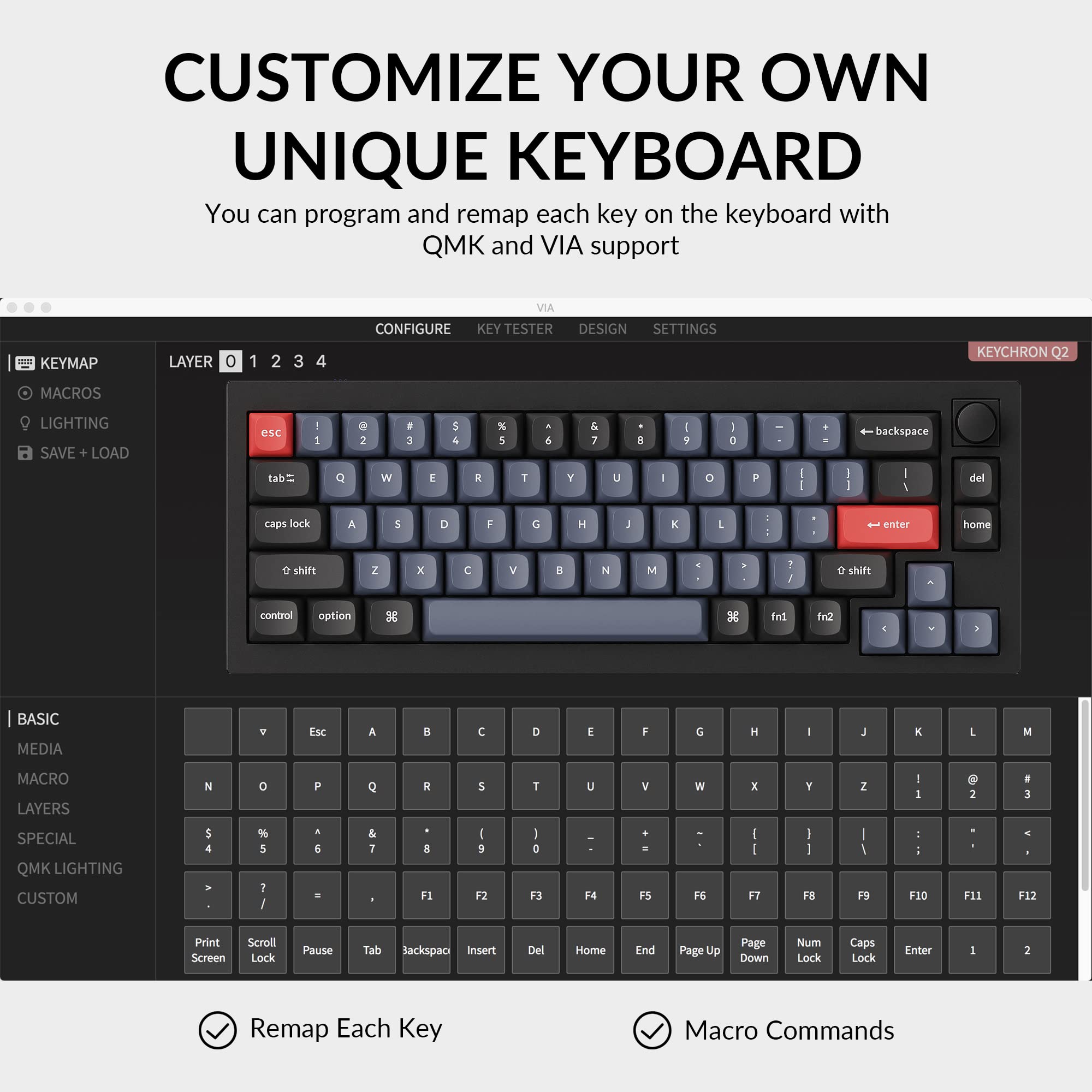 Keychron Q2 Wired Custom Mechanical Keyboard - 65% Compact Layout with Knob, Hot-Swappable Gateron G Pro Blue Switches, QMK/VIA Programmable, Double Gasket Design for Mac/Windows/Linux (Black) | Perfect for Gaming, Coding & Office Work