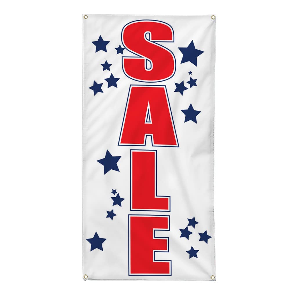 Custom Vertical Vinyl Banner - Red & Blue Weatherproof Outdoor Business Sign (144x60 Inches) with 10 Grommets - Ideal for Yard Sales, Industrial Events & Political Campaigns