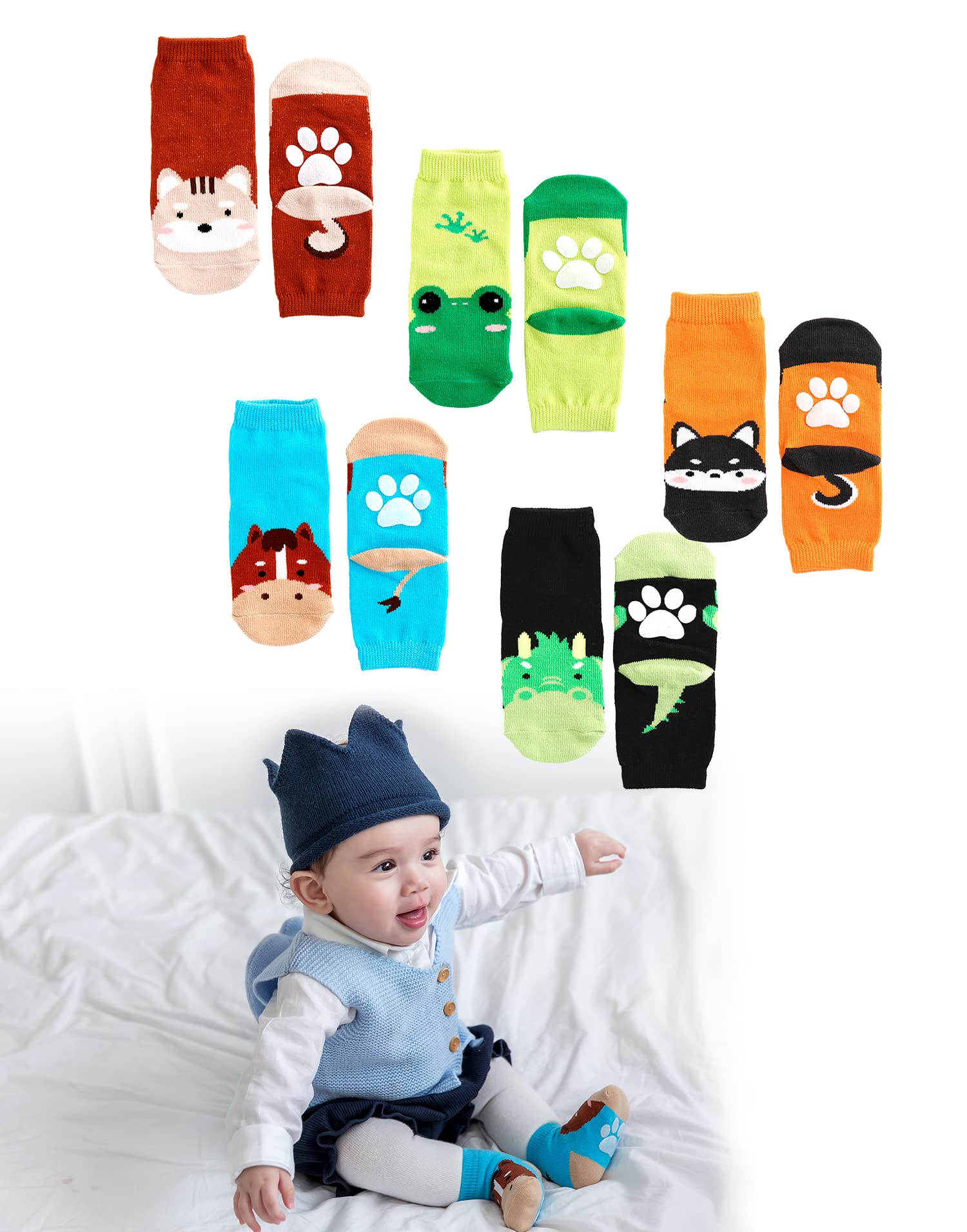 VAENAIT Baby Animal Crew Socks for Toddlers - Zoo Themed Multi Pack for Boys & Girls - Playtime & Daily Wear