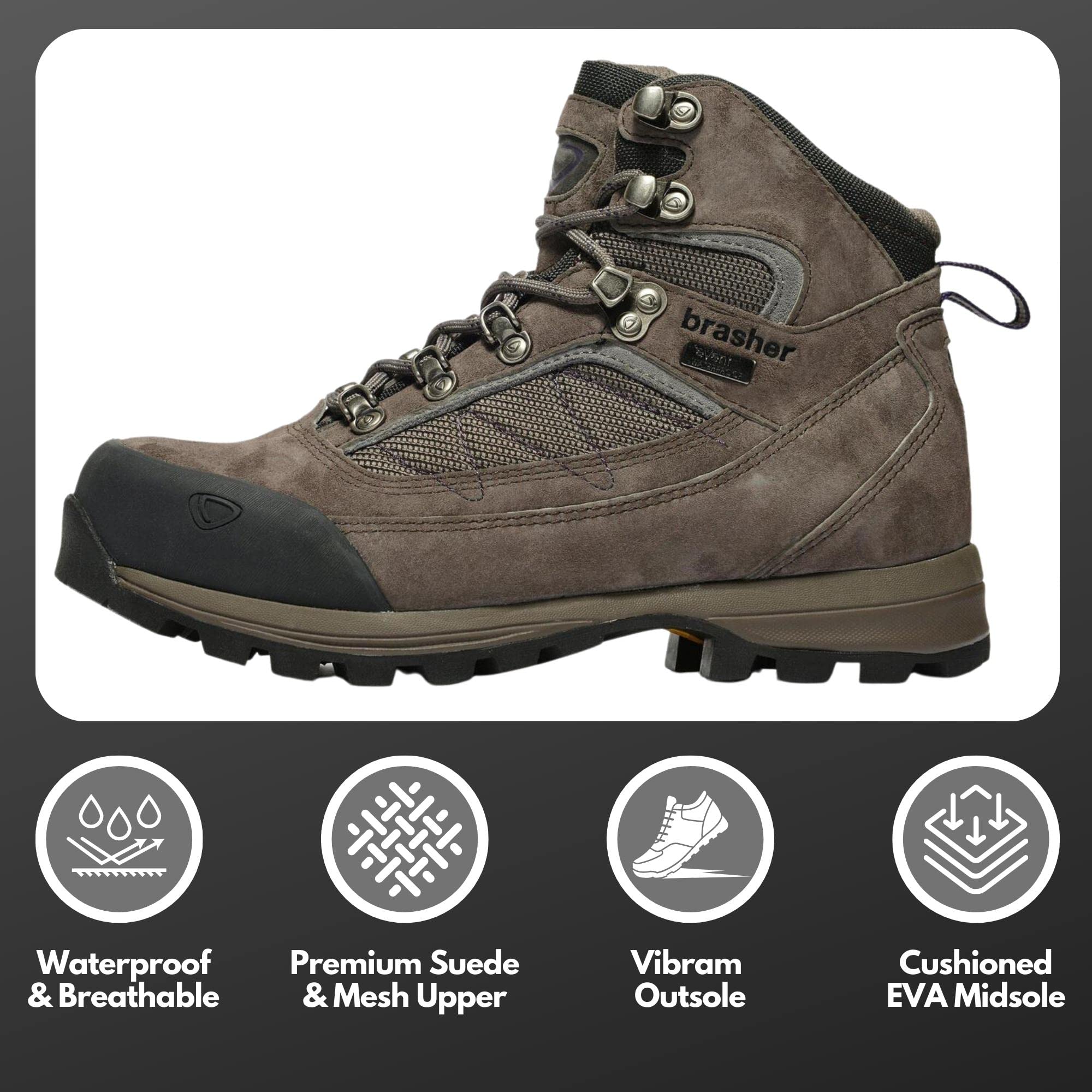 Brasher Women's Country Trekker Waterproof Hiking Boots with Vibram Outsole - Lightweight Comfortable Trekking Shoes for Outdoor Adventures, Walking & Travel