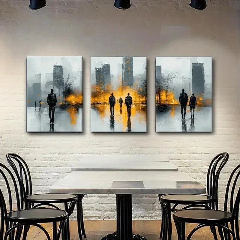 3-Piece Abstract Cityscape Silhouette Wall Art Set - Framed Canvas 50x70cm | High Quality Print | Ready to Hang | Modern Home & Office Decor | Perfect for Living Room, Bedroom or Workspace