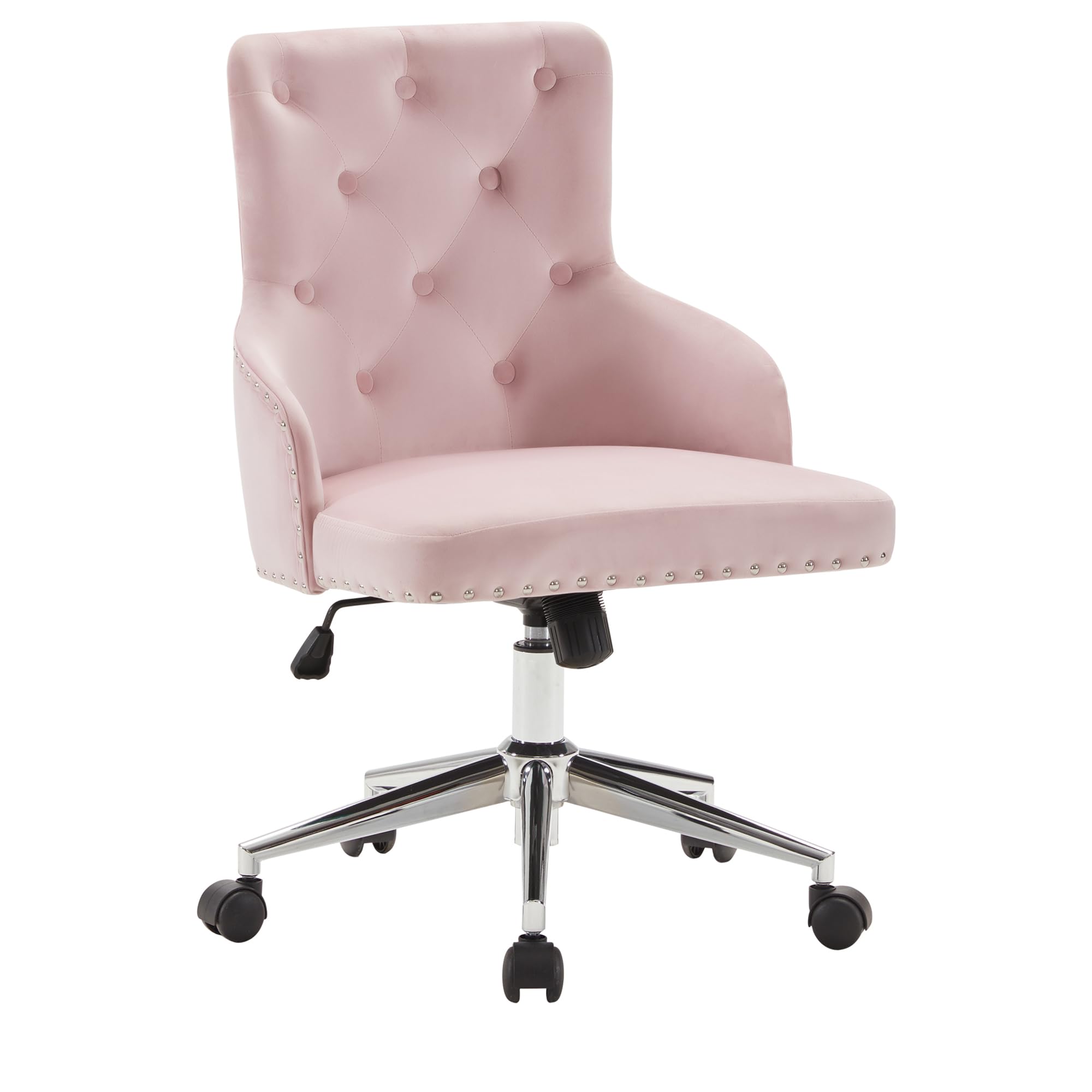 BELLEZE Modern Velvet Desk Chair with Adjustable Height - Pink Tufted Upholstered Swivel Office Chair with Wheels for Home Office, Bedroom Vanity or Study Room | Ergonomic Computer Chair for Work, Gaming & Makeup Station