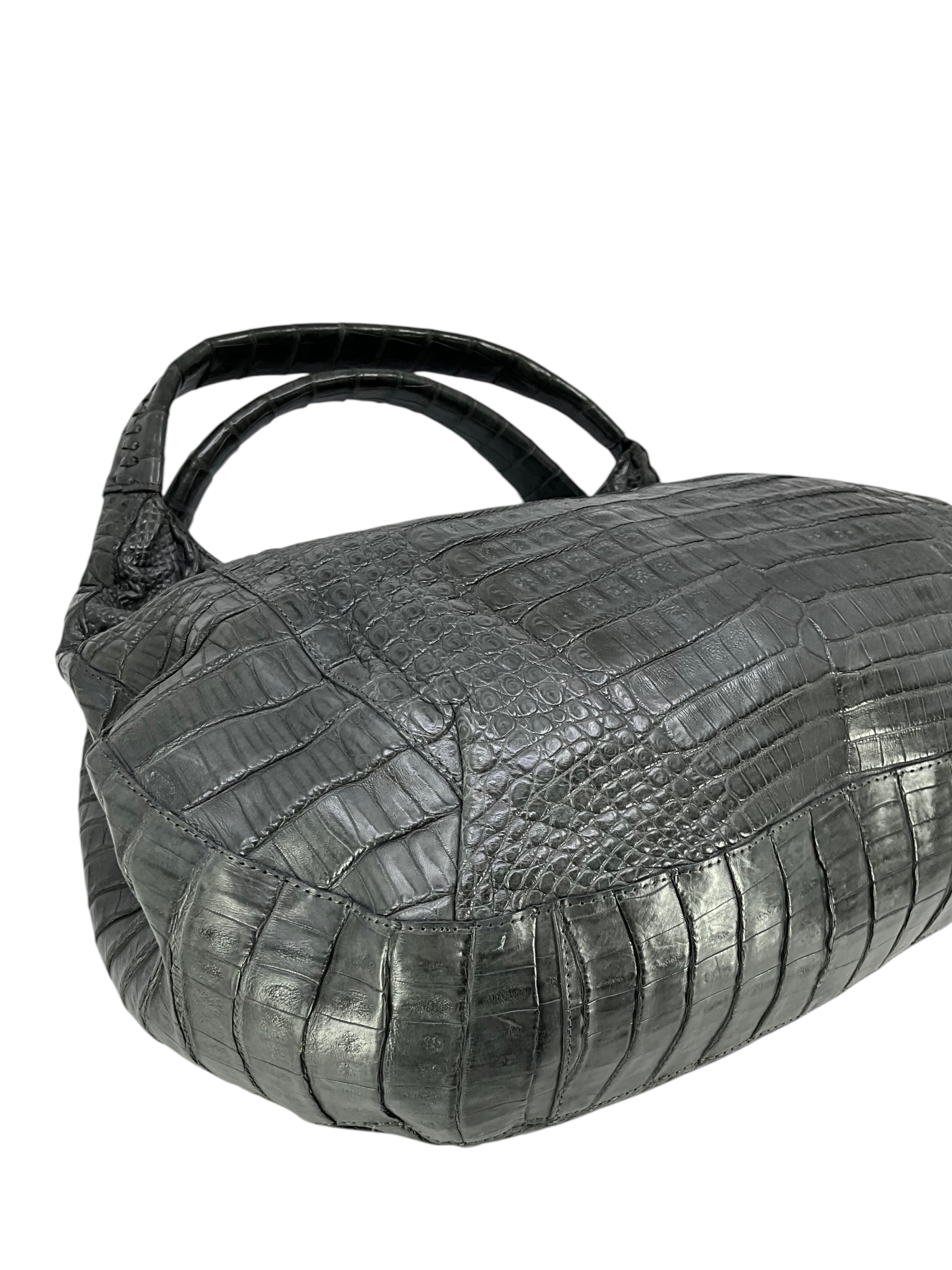 Nancy Gonzalez Genuine Crocodile Leather Hobo Bag with Ruffled Design - Perfect for Women's Fashion, Evening Events & Luxury Handbag Collection