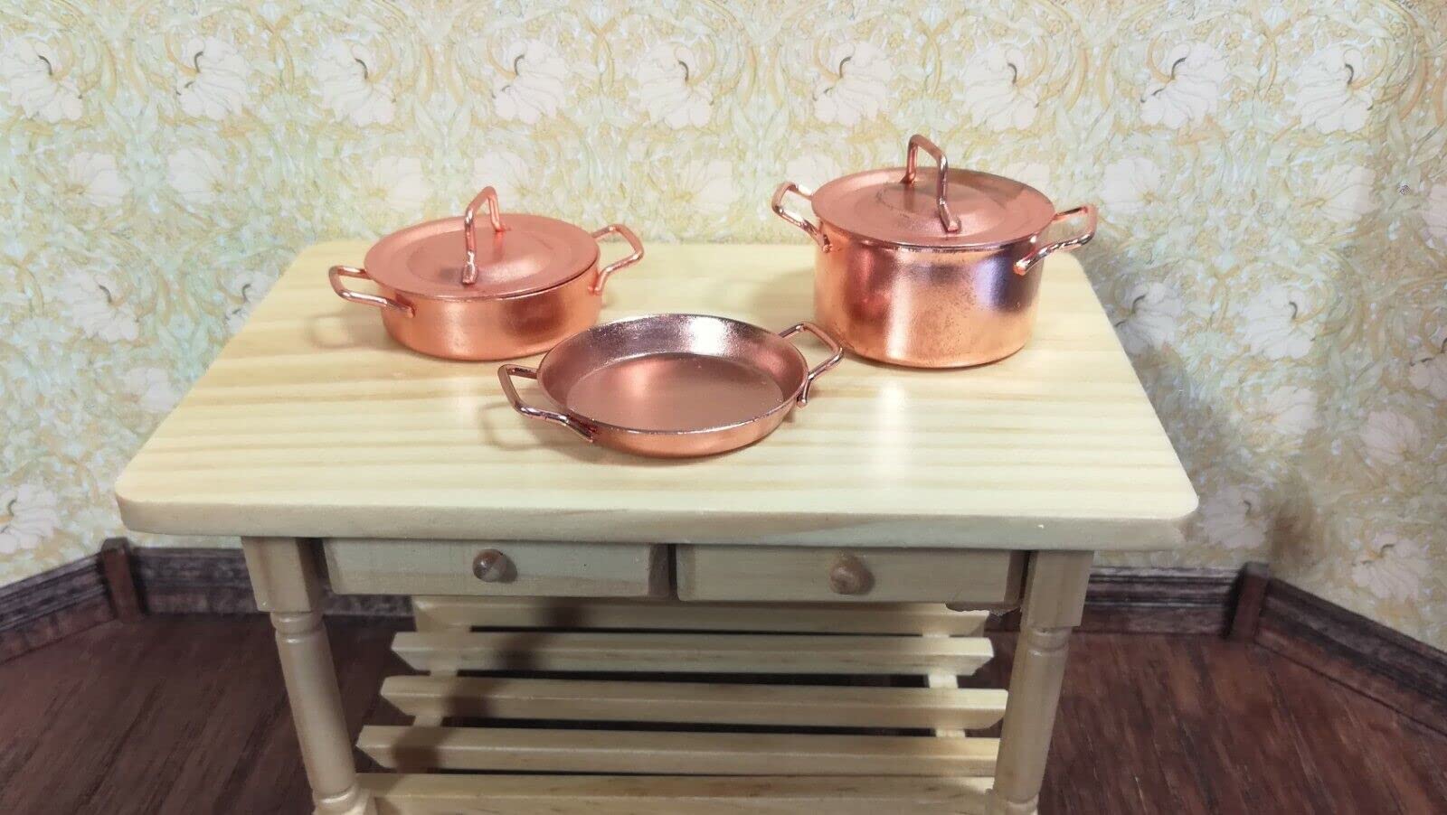 1:12 Scale Miniature Copper Pots and Pans Set with Removable Lids - Perfect for Dollhouse Accessories, DIY Miniature Kitchen Decor, and Collectible Vintage Doll Furniture