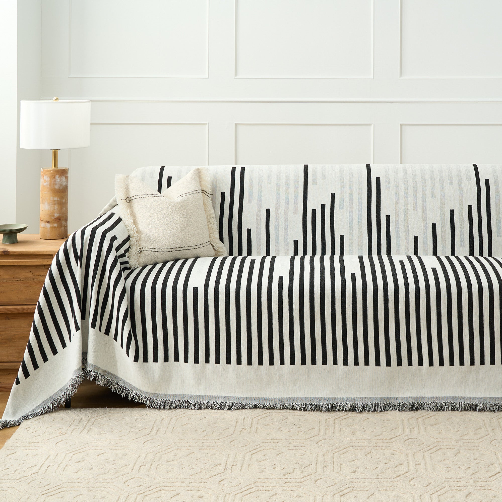 Stylish Striped Sofa Cover - Stretchable & Washable Furniture Protector for Living Room, Couch, Sectional - Perfect for Pets, Kids & Daily Use