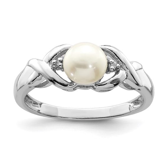 Sterling Silver Freshwater Pearl & Diamond Accent Ring - Size 8, Rhodium Plated for Women | Elegant Jewelry Gift for Anniversary, Birthday & Special Occasions