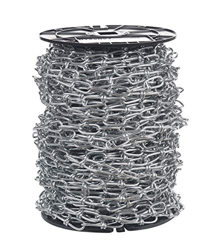 No.2-0 Double Loop Carbon Steel Chain - 0.14 Inch Diameter x 155 Feet - Heavy Duty for Towing, Fencing, and Industrial Applications