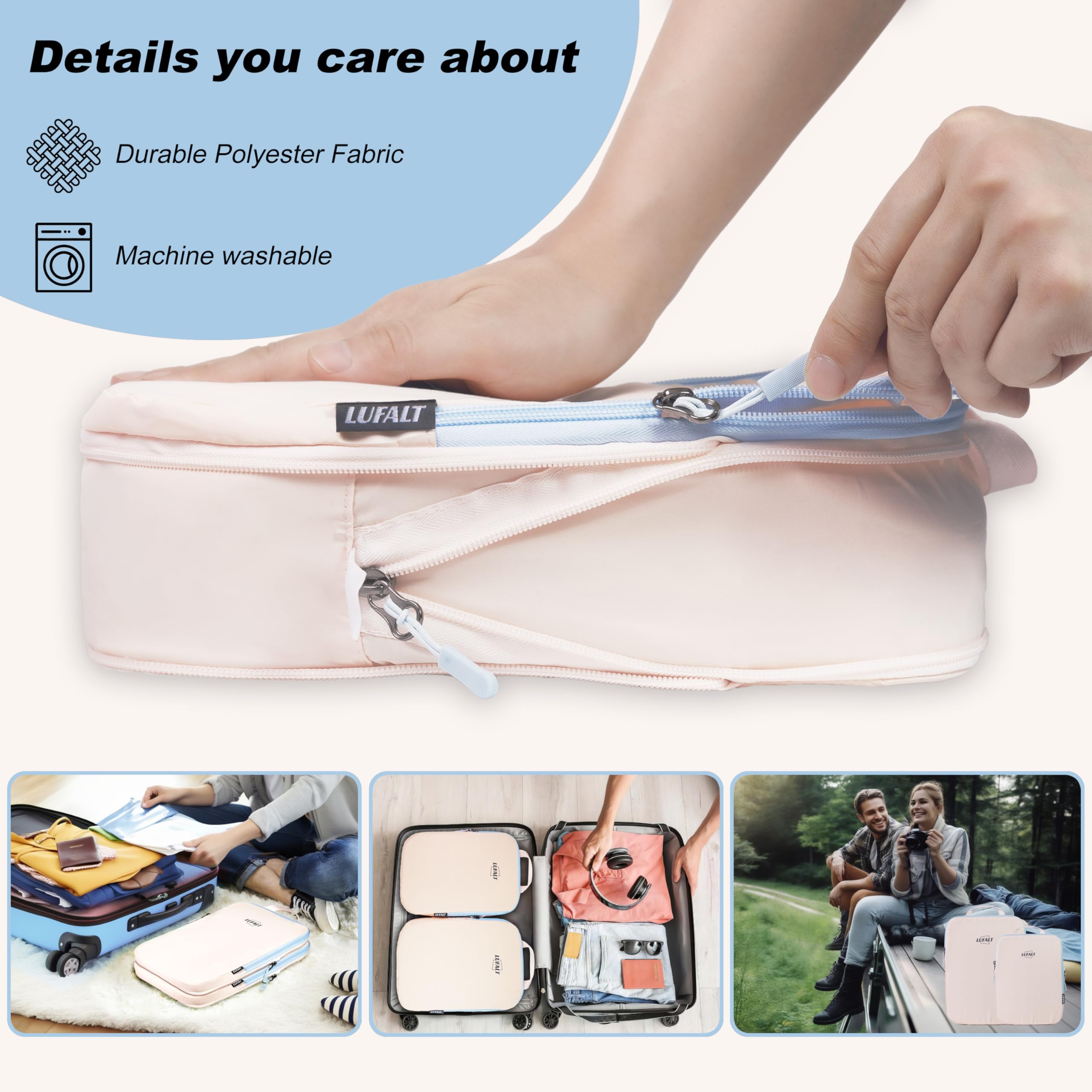7-Piece Travel Luggage Organizer Set - Compressible & Expandable Packing Cubes in Cream | Carry-On Essentials for Women | Perfect Travel Gift for Mom | Ideal for Business Trips, Vacations & Weekend Getaways
