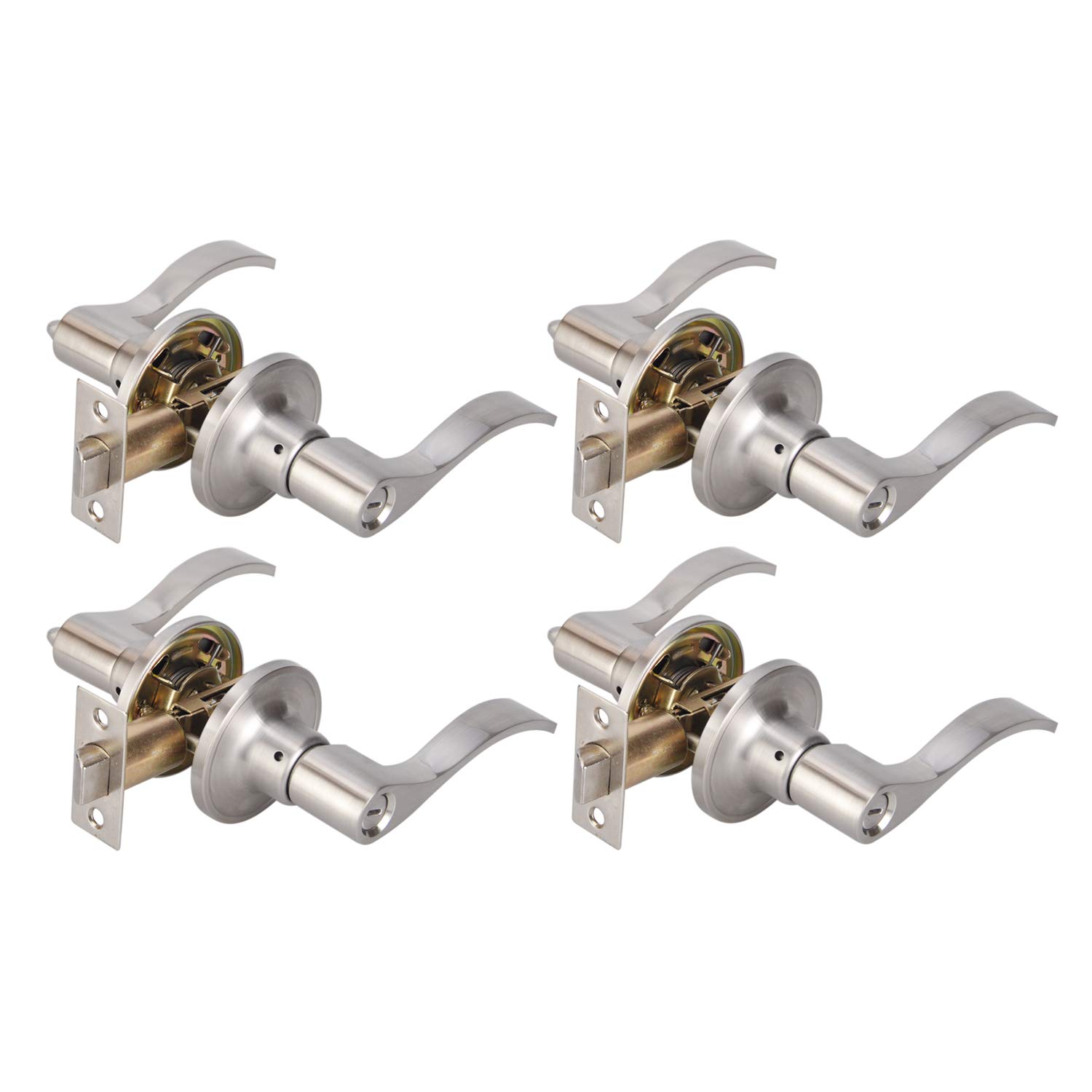 Heavy Duty Privacy Door Lever Lock - Brushed Nickel Finish for Bathroom, Bedroom & Interior Doors | Secure & Durable TL001-SN-BK-4P | Perfect for Home, Office & Commercial Spaces