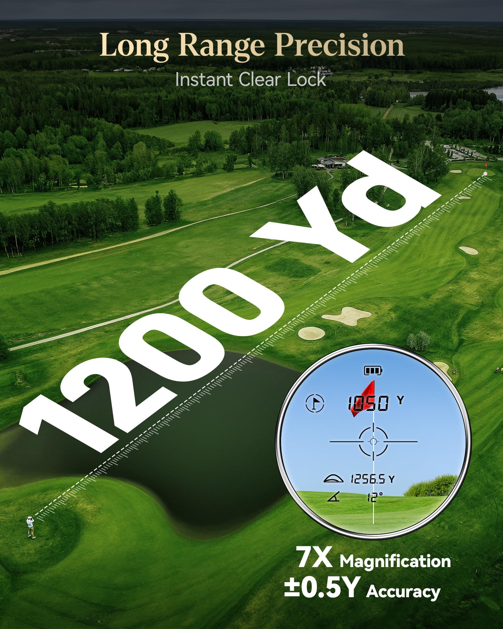 REDTIGER Golf Rangefinder 1200 Yards with Slope, Flag Lock & Vibration - 7X Magnification Laser Range Finder with Light-Adaptive Display, Rechargeable Battery & Magnetic Mount - GolfVue Series 2 for Golfers & Hunting Enthusiasts