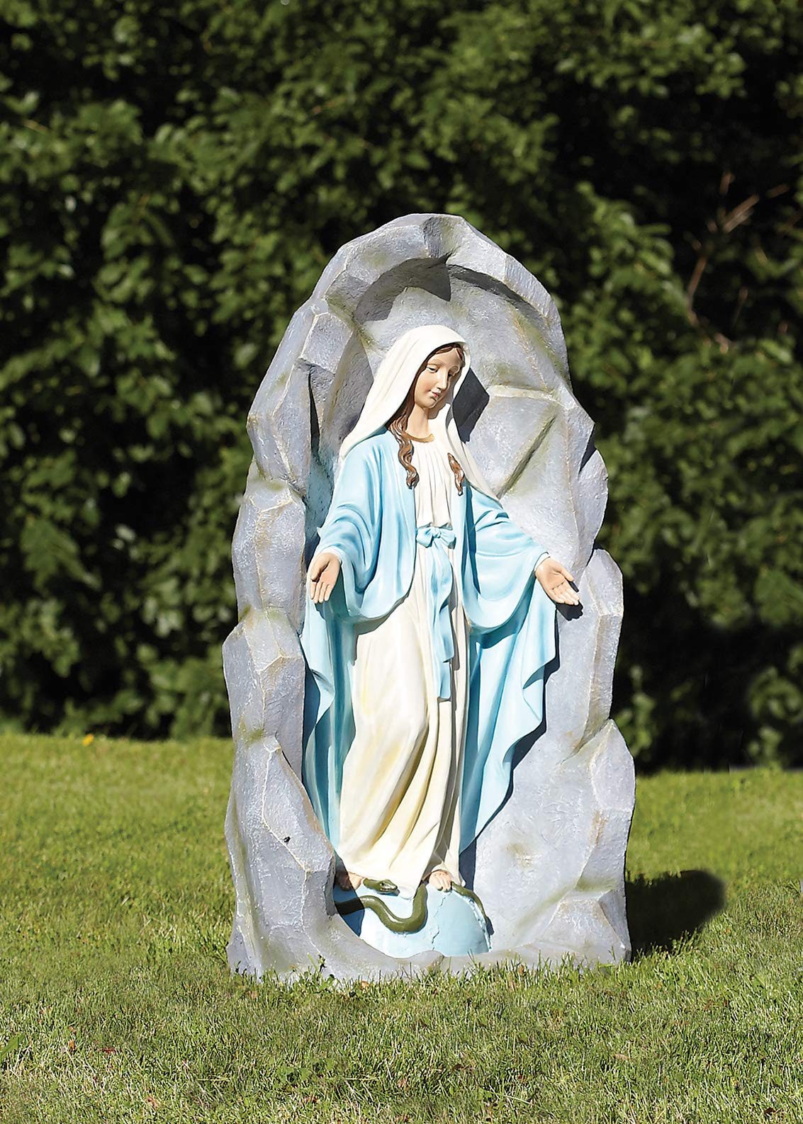 Our Lady of Grace Grotto Statue - 36 Inch Tall Outdoor Garden Decor, Resin & Stone Religious Sculpture, Durable Home Decoration Gift for Patio, Yard, or Church - Perfect for Meditation Gardens and Spiritual Spaces