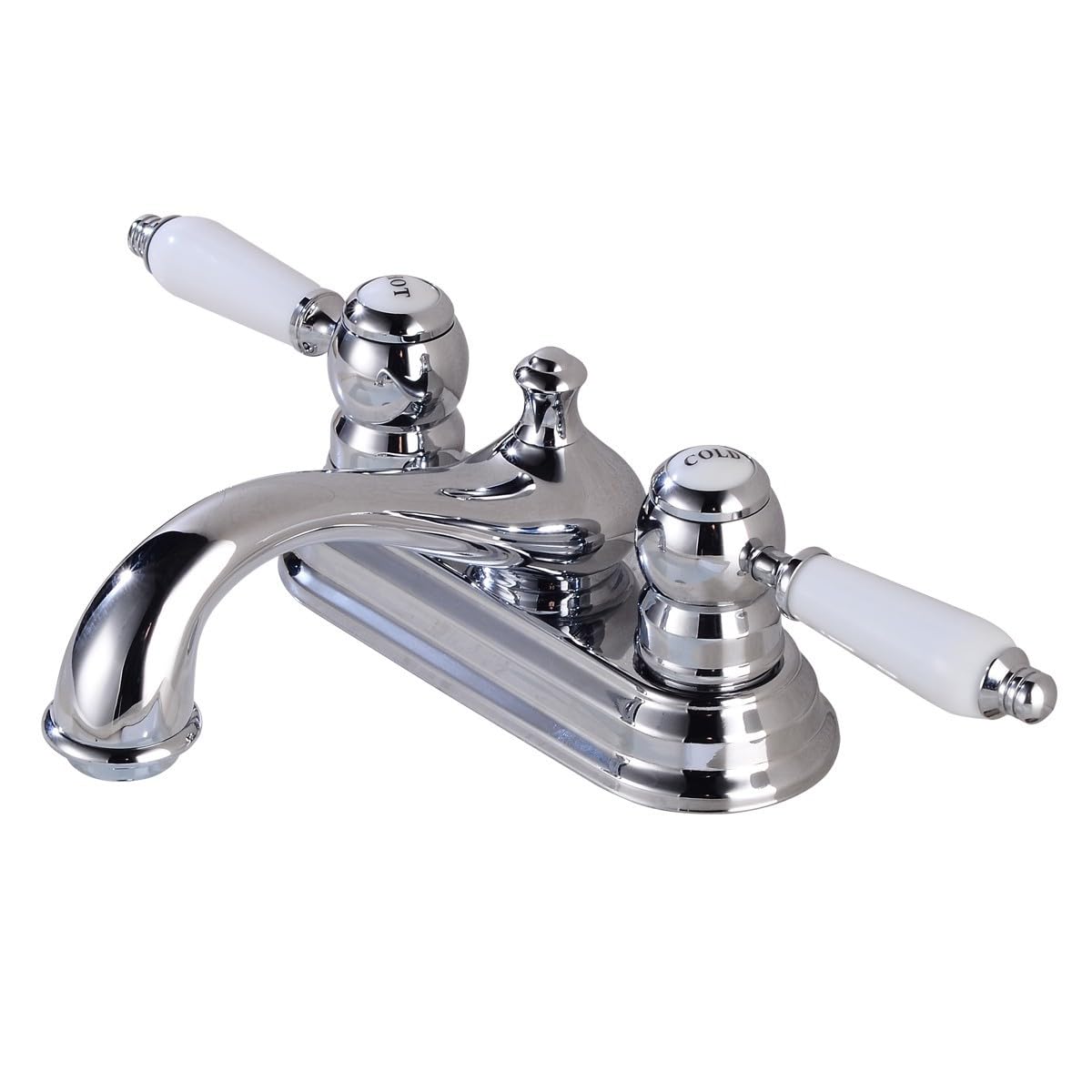Chrome Polished Heavy Duty Brass Centerset Bathroom Sink Faucet - 4 Inch Lux Belle Style White Double Handle Vanity Faucet with Supply Lines & Pop Up Drain - Perfect for Modern Bathroom Renovation & Powder Room Upgrade
