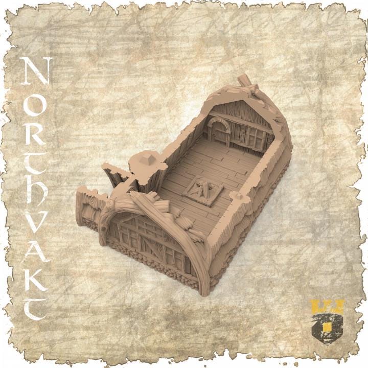 Viking Common House 2 with Tree - Medieval Village Building Model for Tabletop RPGs, D&D Miniature Terrain, Wargaming Scenery & Historical Diorama Displays