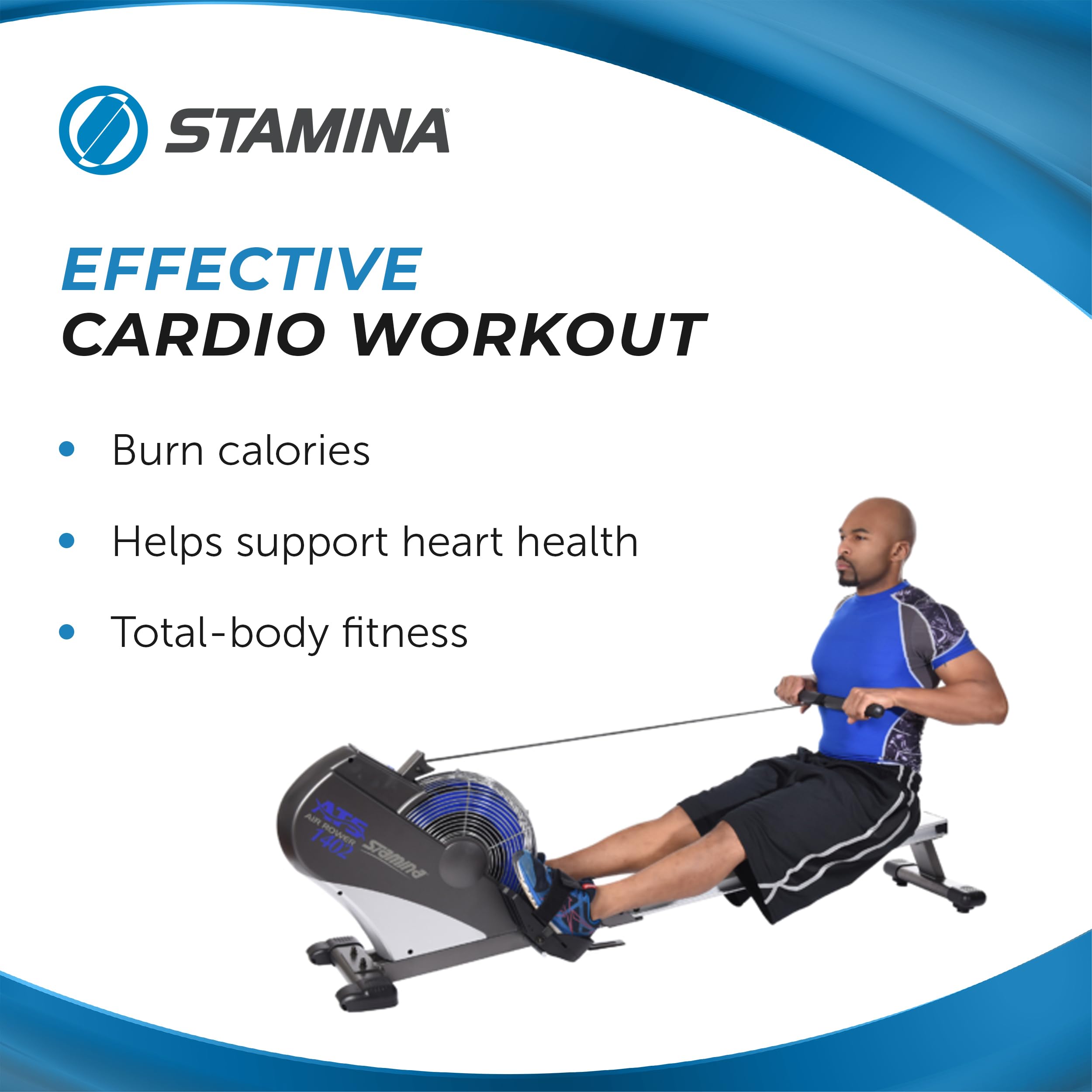 Stamina ATS Air Rower - Foldable Rowing Machine for Home Gym with Smart Workout App | No Subscription Required | Perfect for Cardio Training & Full Body Workouts at Home
