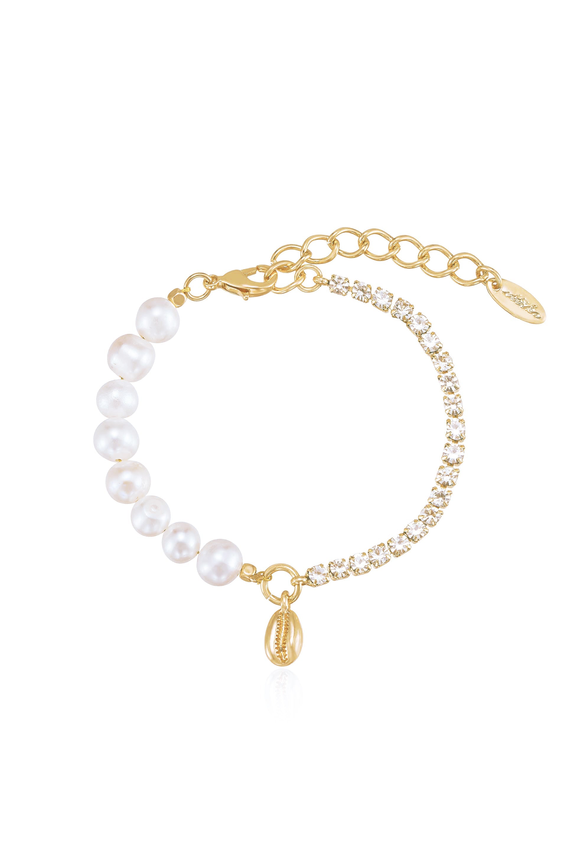 Pearl and Crystal Shell Bracelet for Women - Elegant Beach Jewelry for Summer, Boho Fashion Accessory, Gift for Her - Perfect for Vacations, Weddings, and Parties