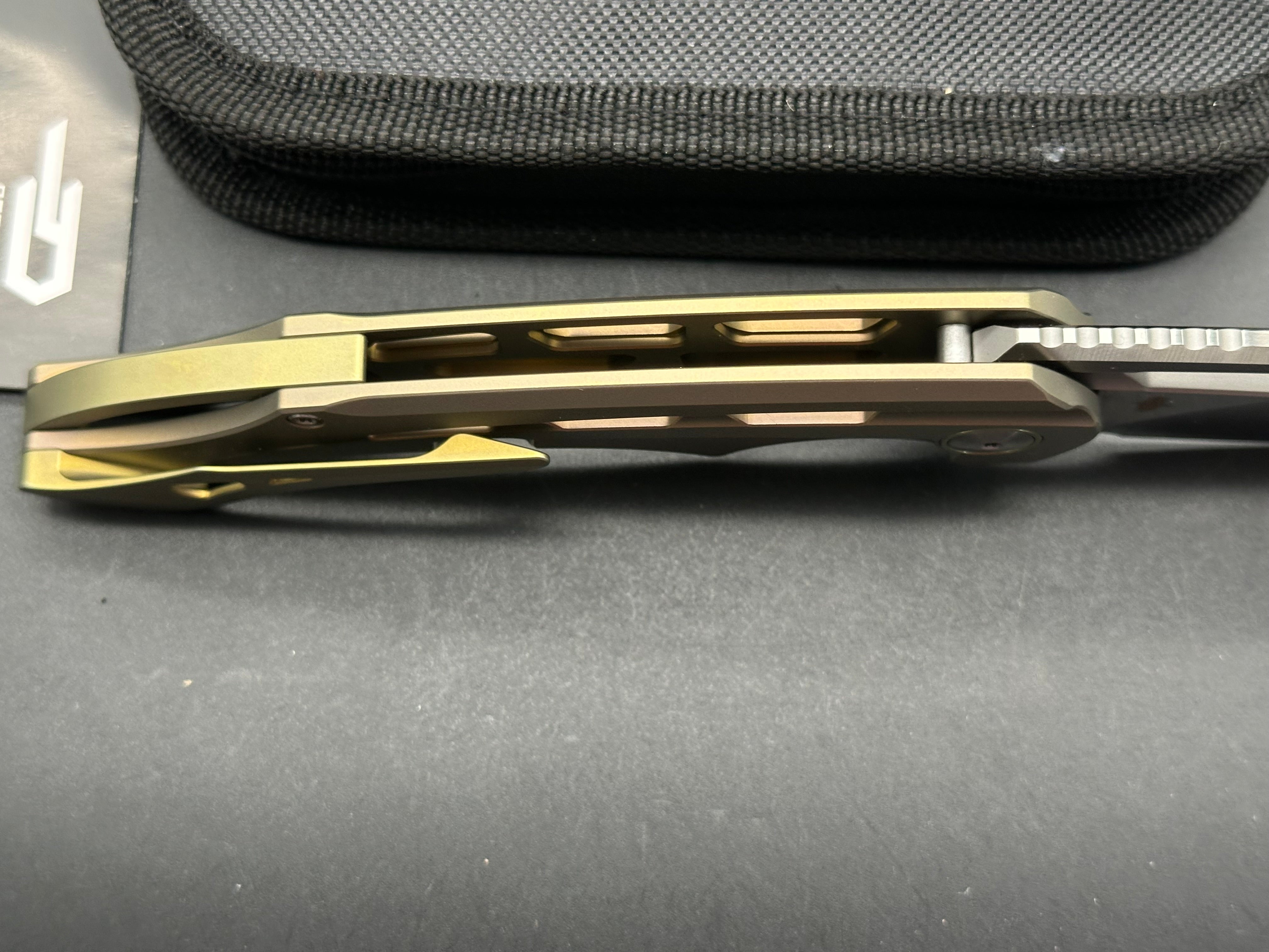 BESTECH Fairchild Folding Knife - Gold Titanium Handle, S35VN Steel Plain Edge, Satin Finish - EDC, Camping, Outdoor Survival & Everyday Carry Knife