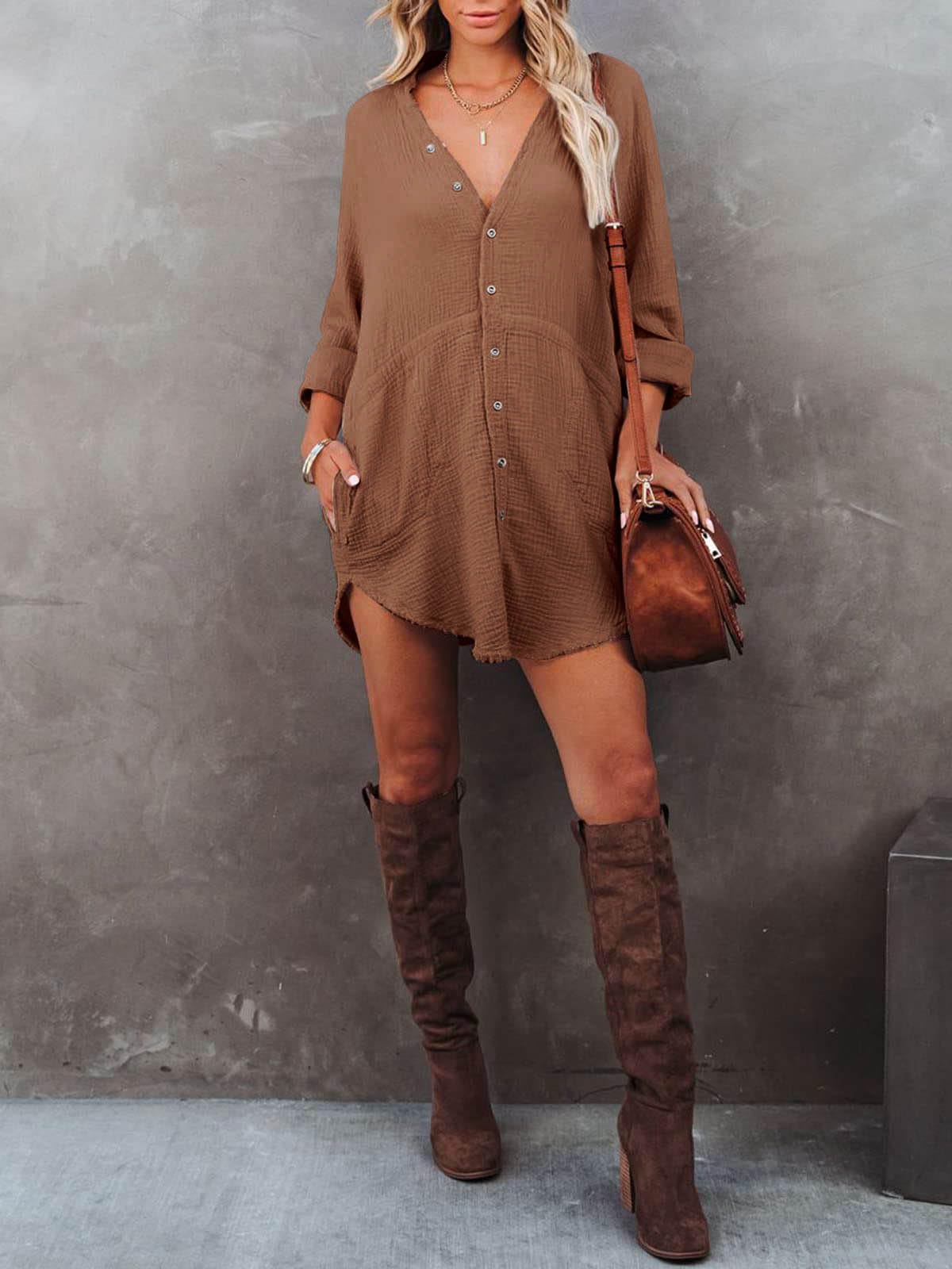 Women's Summer Long Sleeve Beach Cover Up Dress - Casual Button Down Oversized Tunic with Pockets | Perfect for Beach, Pool, Vacation & Casual Outings