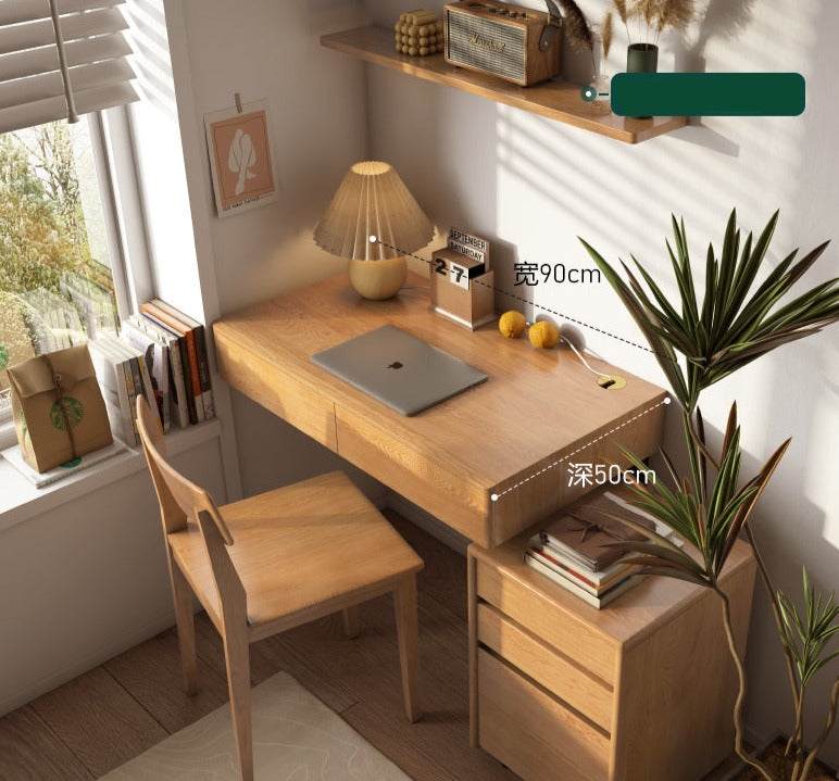 Solid Oak Wood Wall Mounted Floating Desk - Home Office, Study, or Workspace Solution for Small Spaces