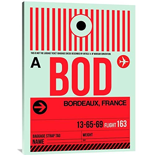 Naxart Studio 'BOD Bordeaux Luggage Tag I' Stretched Canvas Wall Art - 18x24 Inches, Travel-Inspired Home Decor for Living Room, Bedroom & Office