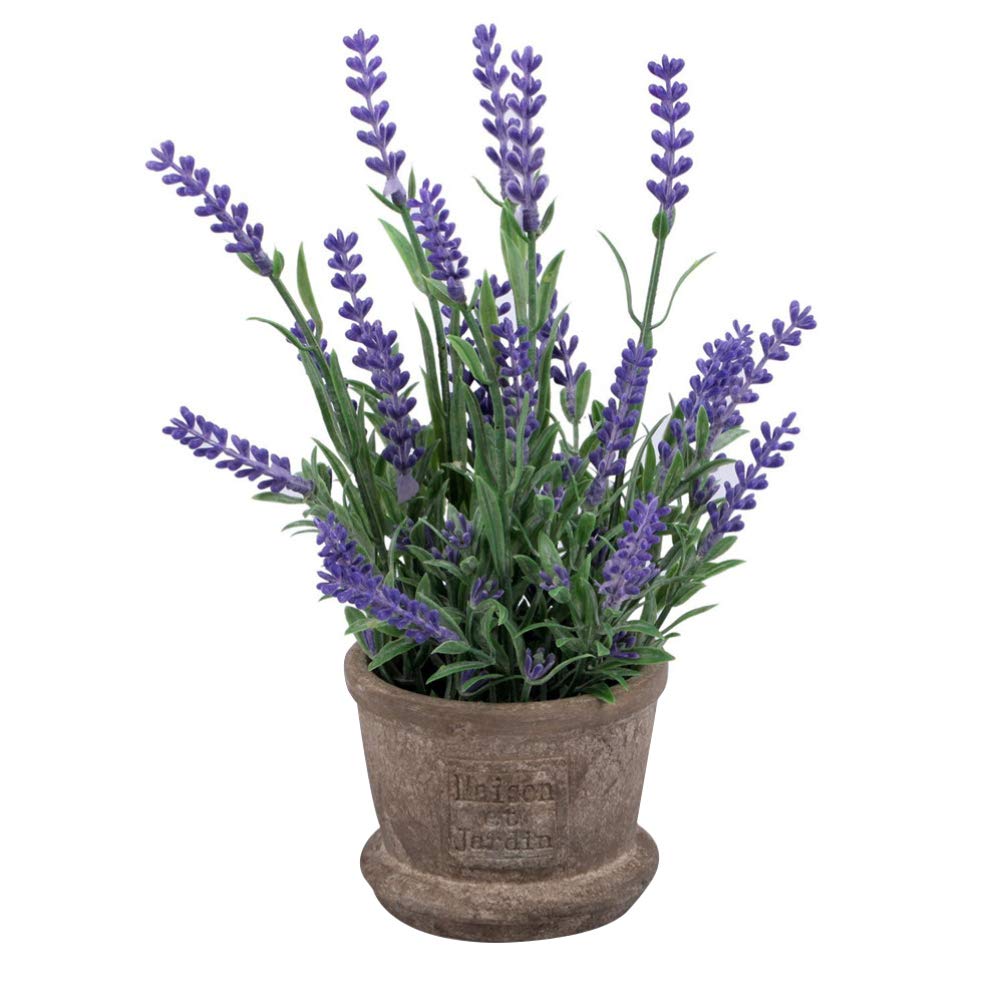 WINOMO Artificial Lavender Plant - Realistic Plastic Lavender Bouquet with Vase, Fake Potted Flowers for Home, Office, Hotel & School Decor - Perfect for Table Centerpieces, Wedding Decorations & Indoor Greenery