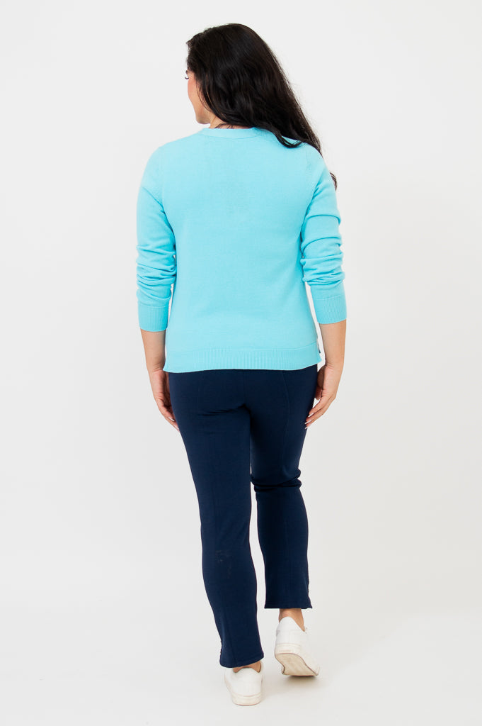 Jessica Women's Turquoise Cotton Sweater - Soft & Comfortable Pullover for Casual Wear, Office & Fall Outfits
