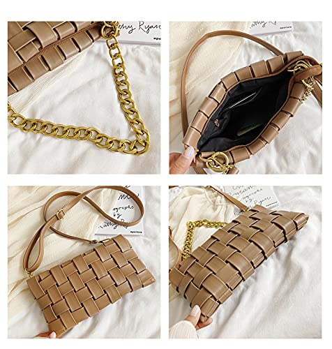 Women's Braided Shoulder Bag - Woven Crossbody Purse with Chain & 2 Removable Straps | Stylish Satchel Clutch for Casual Outings, Travel & Everyday Use
