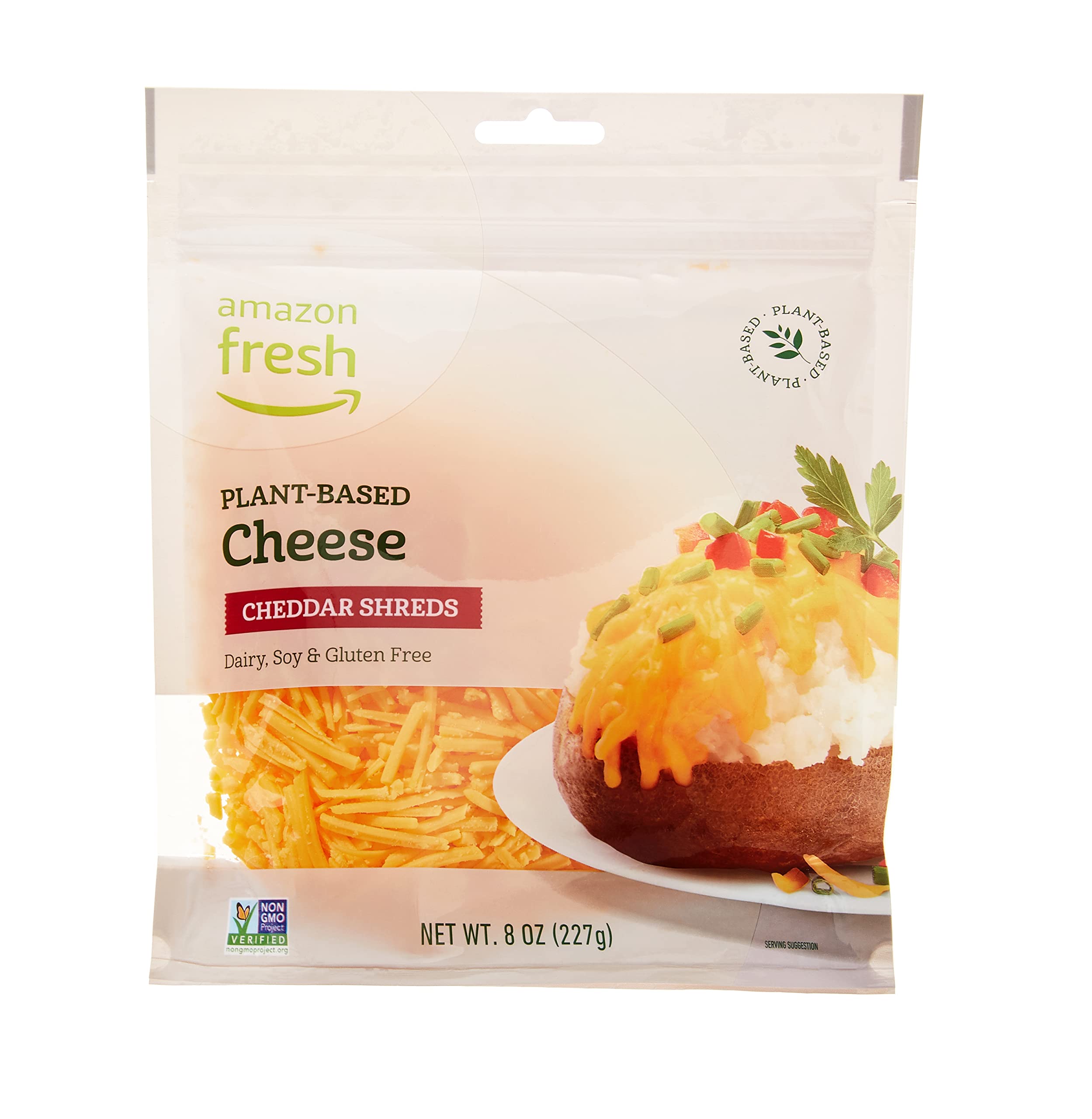 Amazon Fresh Plant-Based Shredded Cheddar Cheese - 8 Oz | Dairy-Free Vegan Cheese Alternative for Pizza, Tacos, Nachos & Sandwiches
