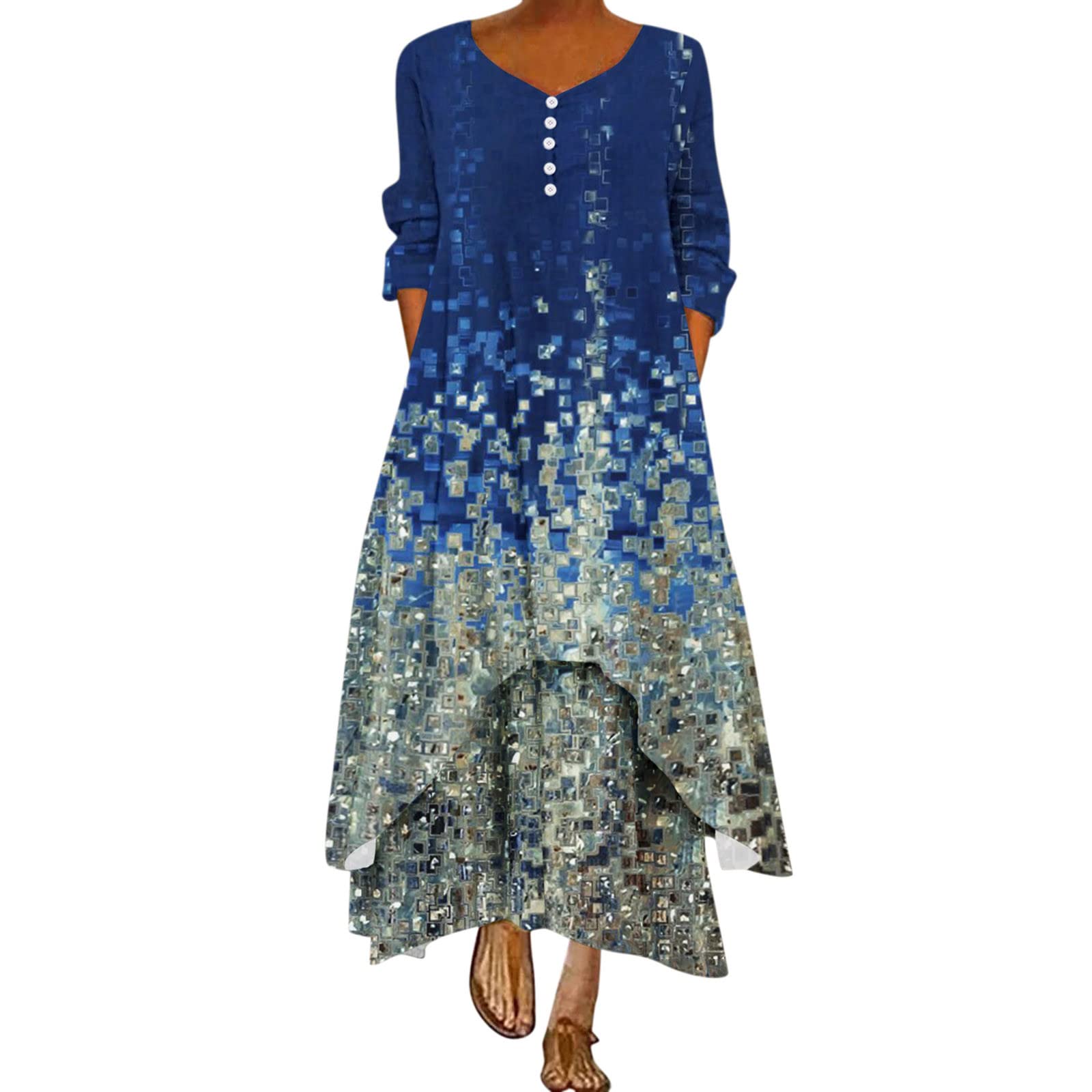 Elegant Vintage Floral Long Dress for Women - Wedding Guest, Cocktail Party, Summer & Fall Occasions - Perfect for Formal Events, Bridal Showers & Evening Gatherings