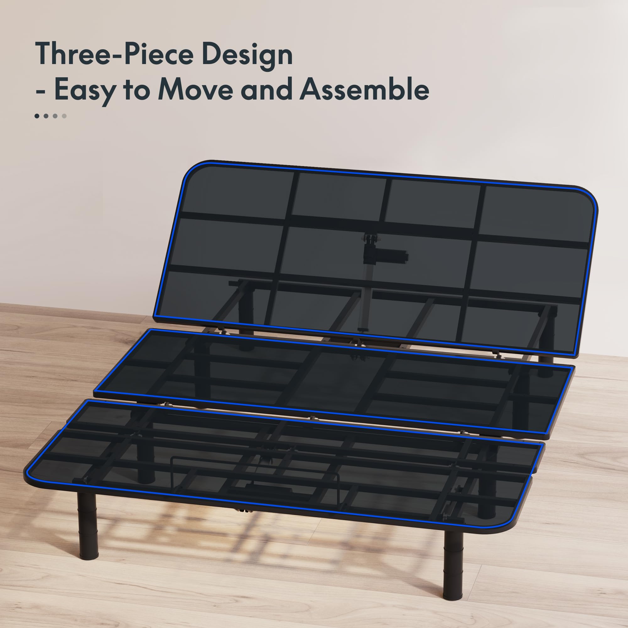 FLEXISPOT S2E Adjustable Bed Frame Base Queen Size - Easy One-Person Transport & Assembly, Height Adjustable Legs, Premium Oxford Fabric Cover, Wired Remote Control, Ultra Quiet Motor, Secure Mattress Holder - Perfect for Home, Office, or Guest Room Comfort