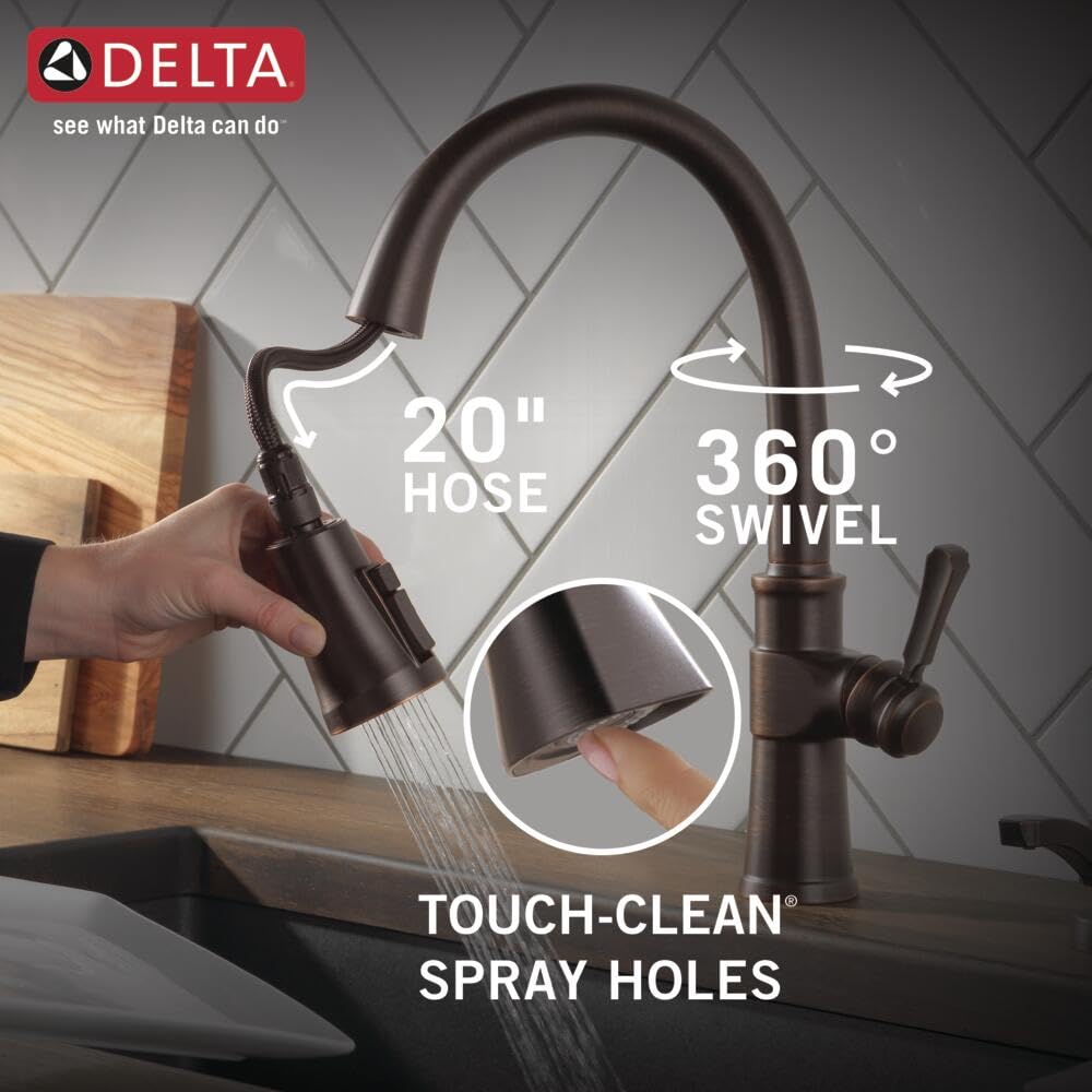Delta Faucet Spargo Oil Rubbed Bronze Kitchen Faucet with Pull Down Sprayer and Soap Dispenser - Venetian Bronze 19964Z-RBSD-DST - Perfect for Modern Farmhouse and Industrial Style Kitchens