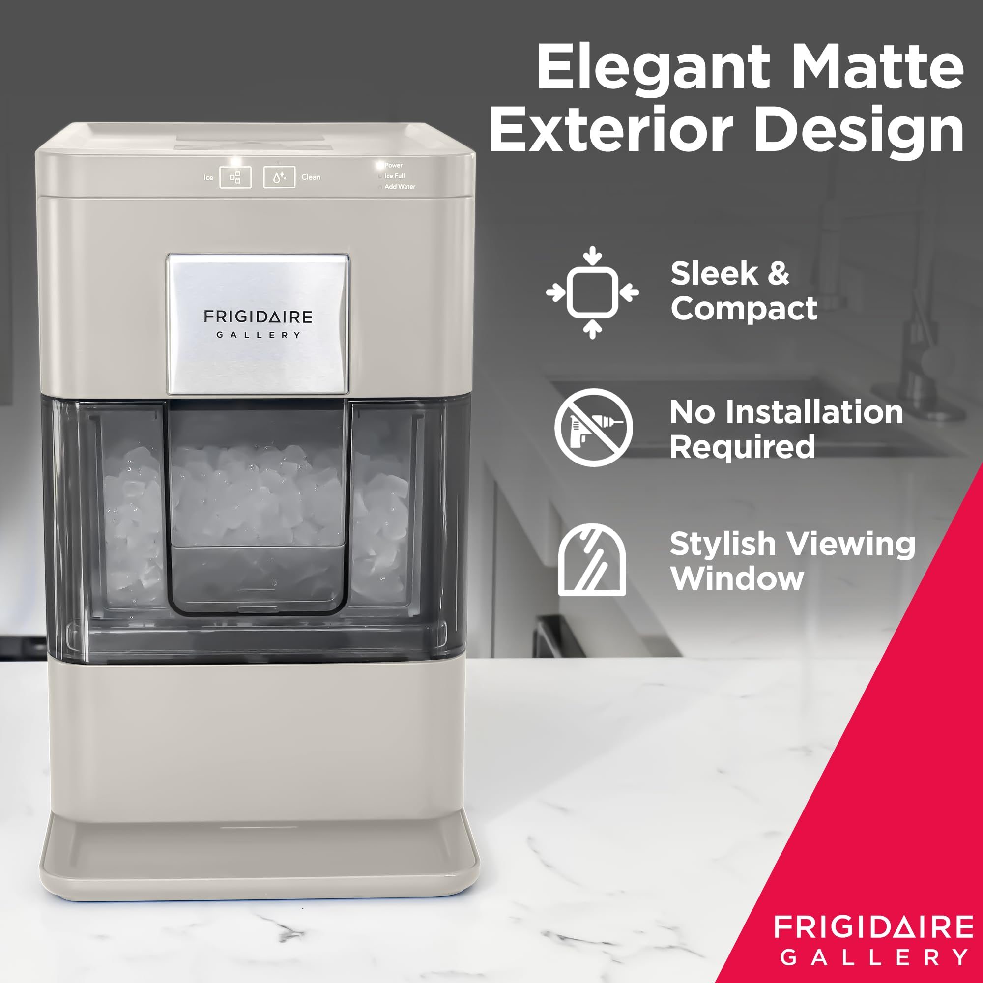 Frigidaire 2.0 Gen Countertop Nugget Ice Maker Machine with Transparent Window - 44 lbs. Sonic Ice Capacity, Auto Self-Cleaning - Cream (16.75