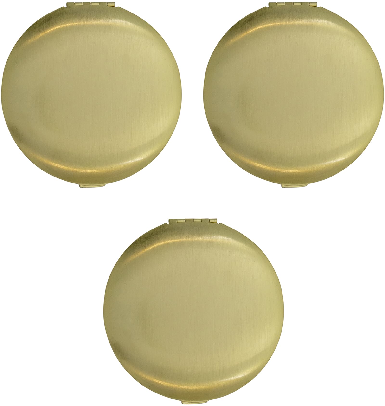 Stephanie Imports Set of 3 Double Sided Magnifying Compact Mirrors with Brushed Gold Metal Finish - Perfect for Makeup, Travel & Vanity | Round Design for Portability & Precision